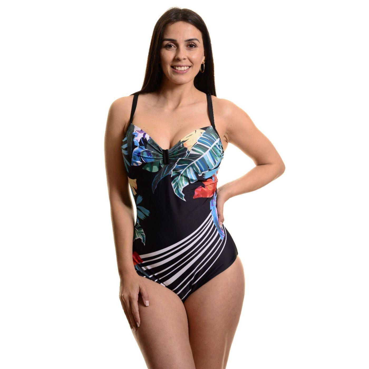Traje De Baño Entero Mujer Estampado Una Pieza Diseño Hojas 8332-0