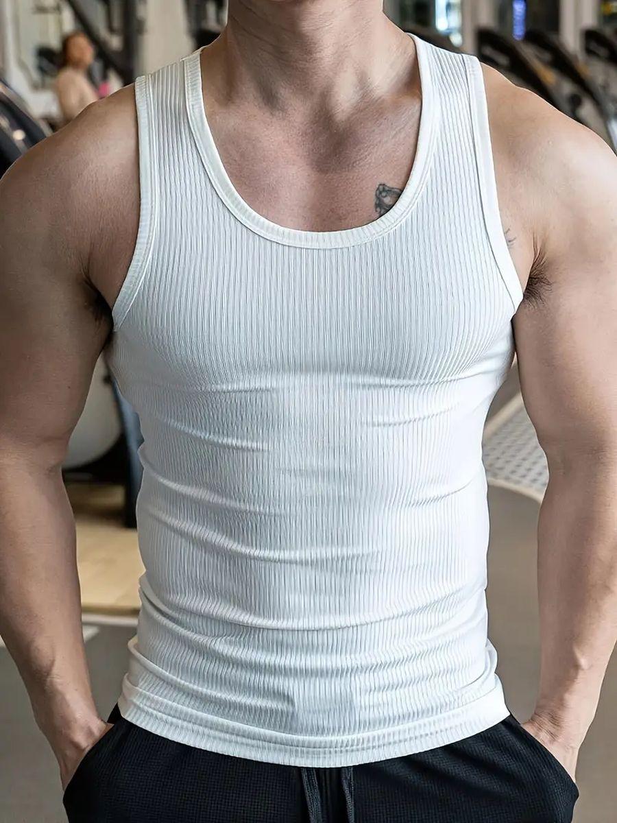 Camiseta Elasticada Sin Manga Hombre Acanalada Algodón Musculosa 38-0