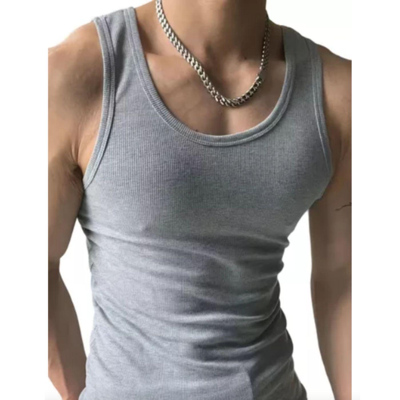 Camiseta Elasticada Sin Manga Hombre Acanalada Algodón Musculosa 38-0
