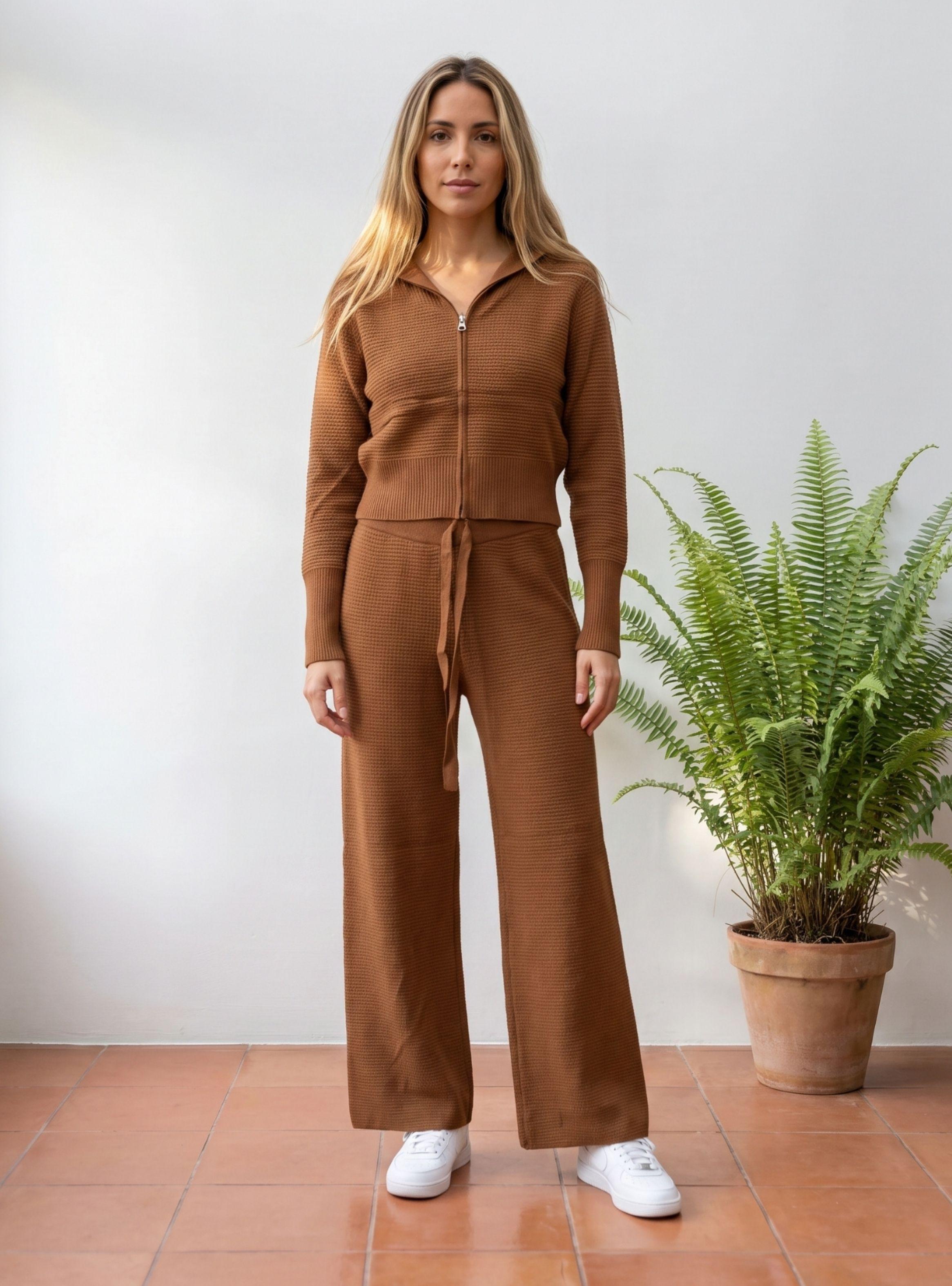 Conjunto 2 Piezas Mujer Tejido Lanilla Texturizado Sweater + Pantalón Cierre 5097-0