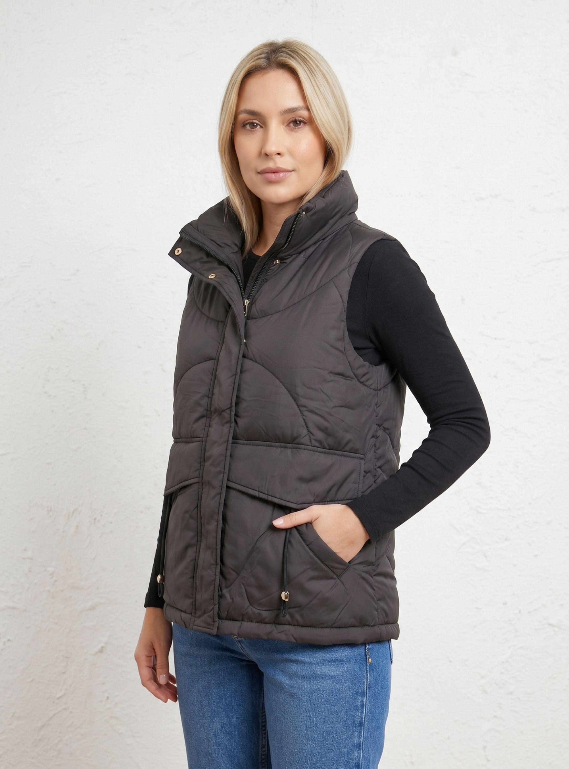 Parka Mujer Sin Mangas Chaqueta Puffa Acolchada Sin Gorro 8020-0