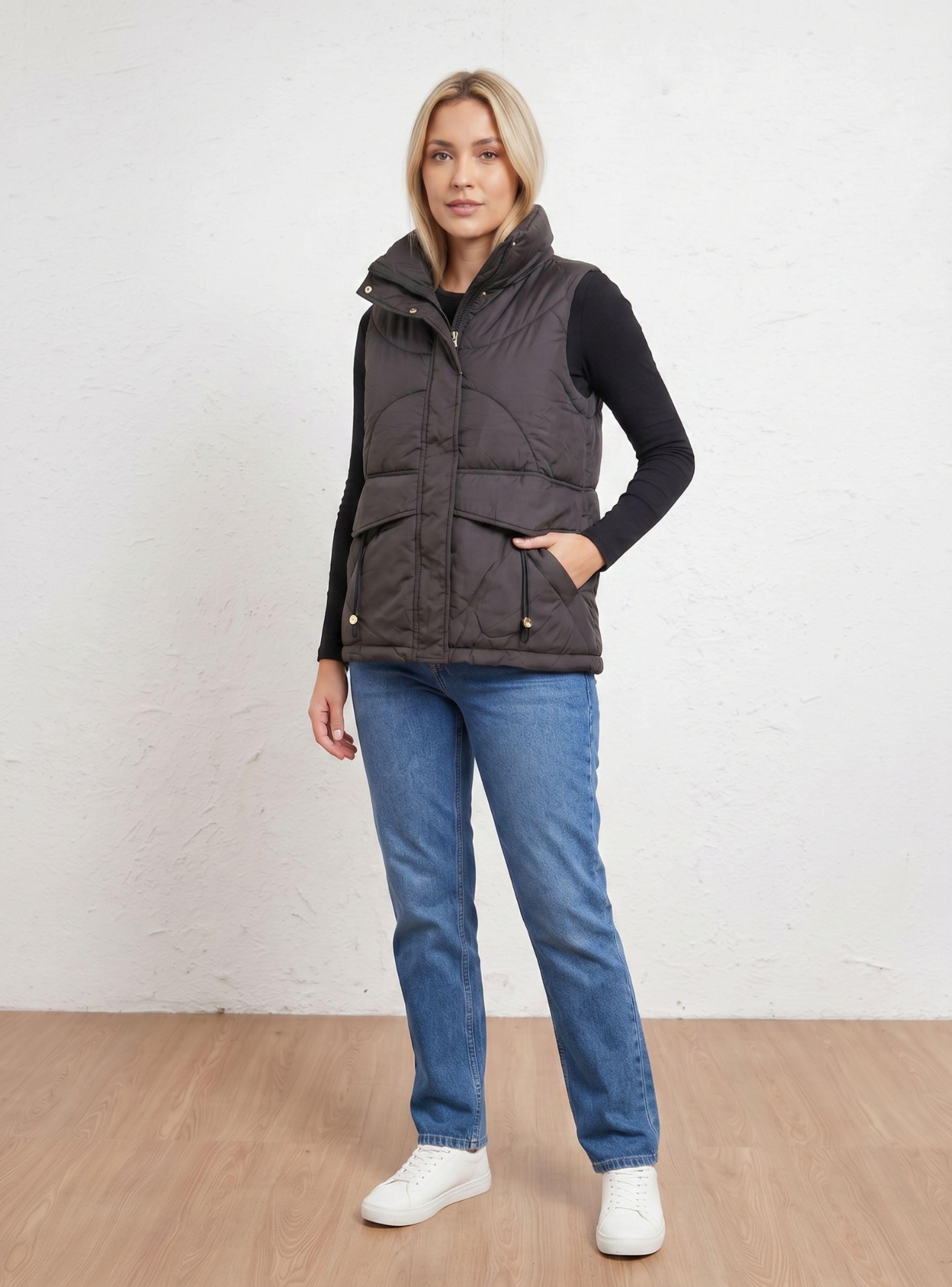 Parka Mujer Sin Mangas Chaqueta Puffa Acolchada Sin Gorro 8020-1