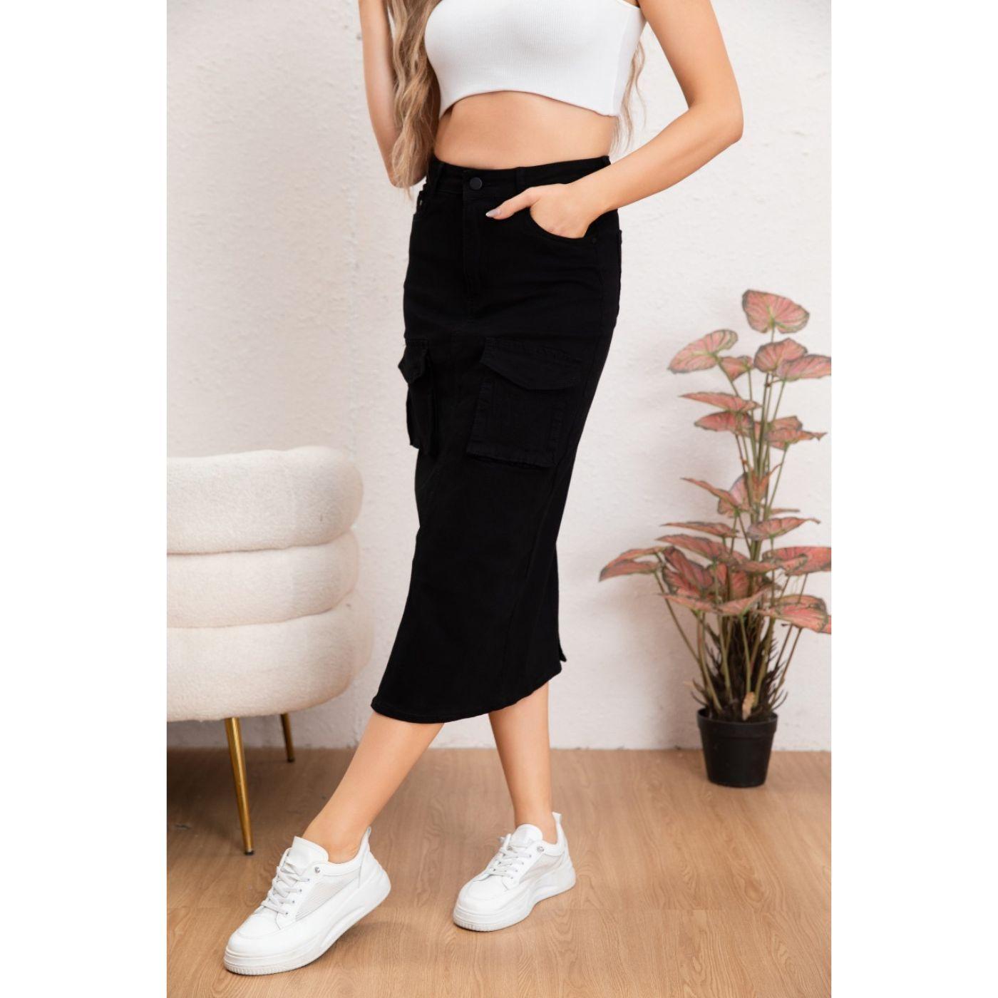 Falda Larga Mujer Cargo Tiro Alto Jeans Full Elasticada 6018-1