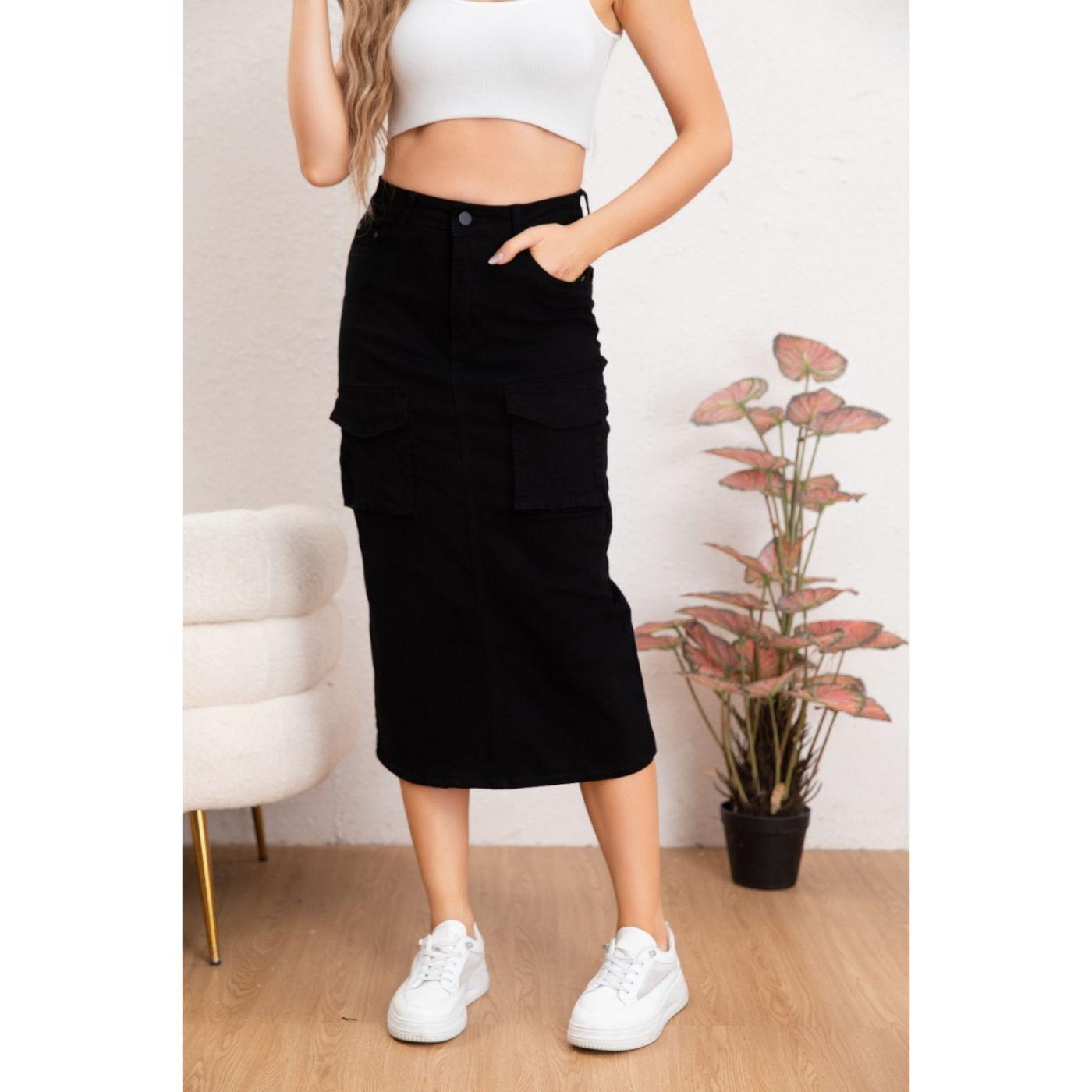 Falda Larga Mujer Cargo Tiro Alto Jeans Full Elasticada 6018-2