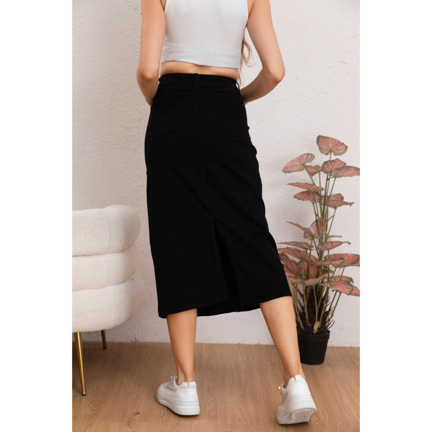 Falda Larga Mujer Cargo Tiro Alto Jeans Full Elasticada 6018-3