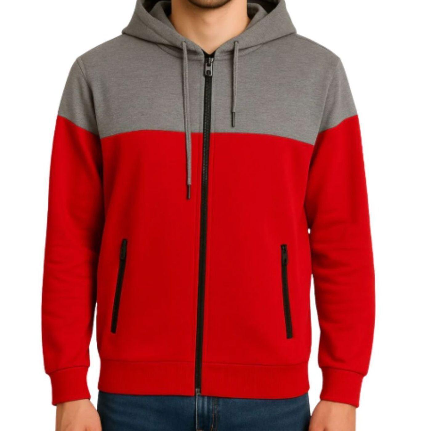Polerón Hombre Invierno Frisado Con Gorro Bi-Color Cierre 9264-1