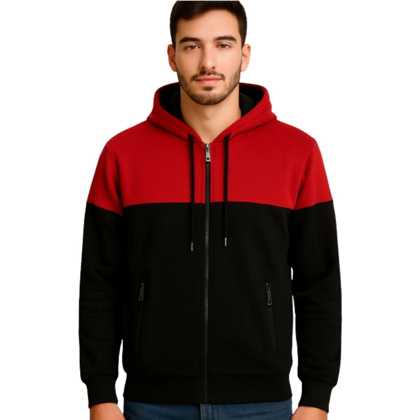 Polerón Hombre Invierno Frisado Con Gorro Bi-Color Cierre 9264-0