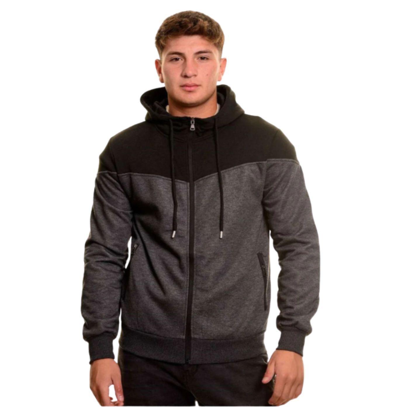 Polerón Hombre Invierno Frisado Con Gorro Bi-Color Cierre 9264-0