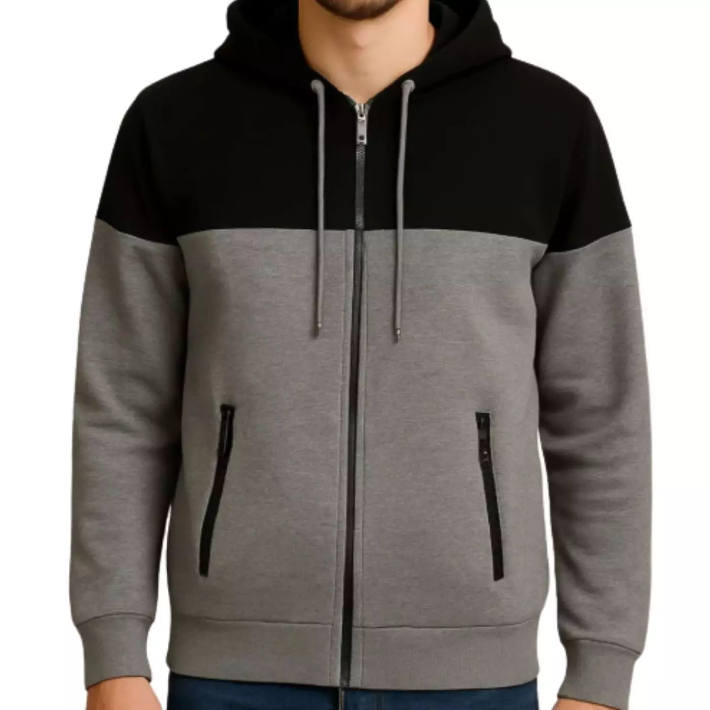 Polerón Hombre Invierno Frisado Con Gorro Bi-Color Cierre 9264-1