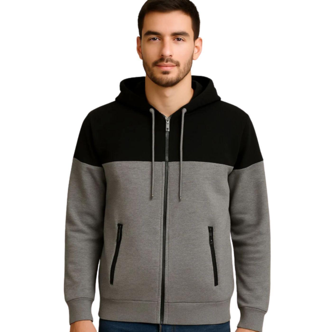 Polerón Hombre Invierno Frisado Con Gorro Bi-Color Cierre 9264-0