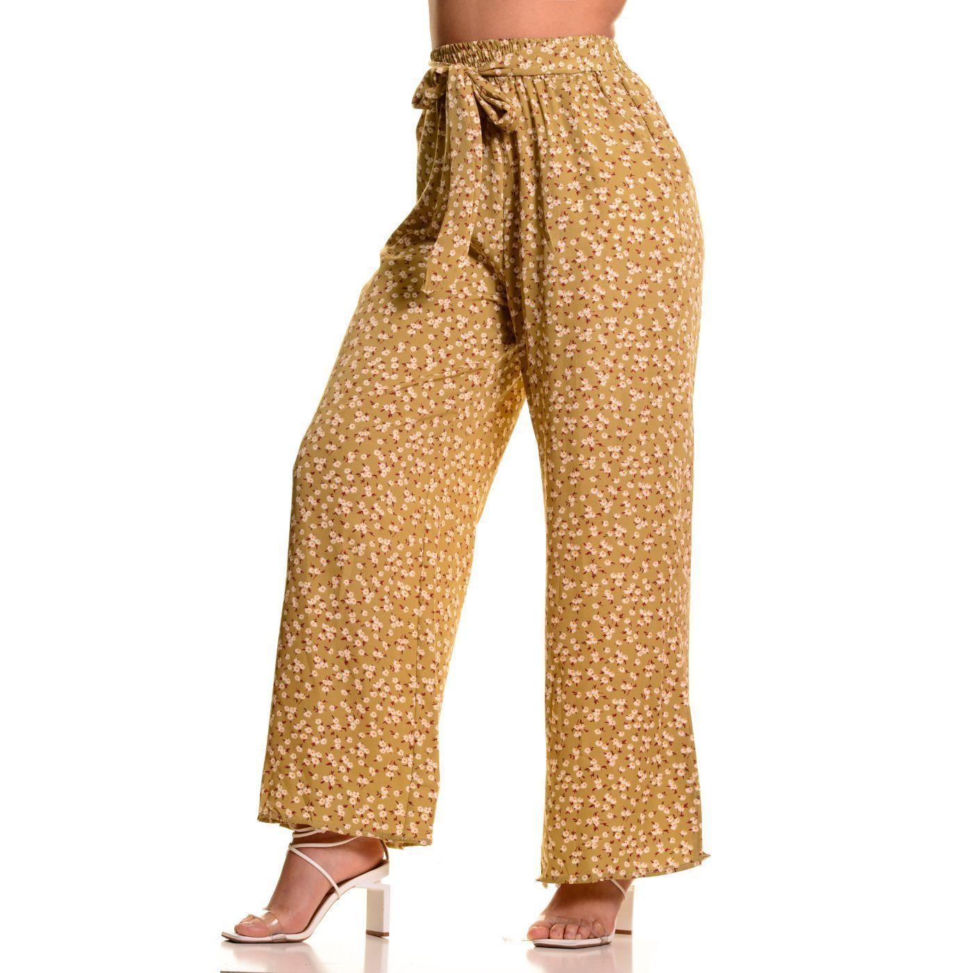 Pantalón Palazzo Mujer Cintura Elasticada Casual Eventos Flores 091-0