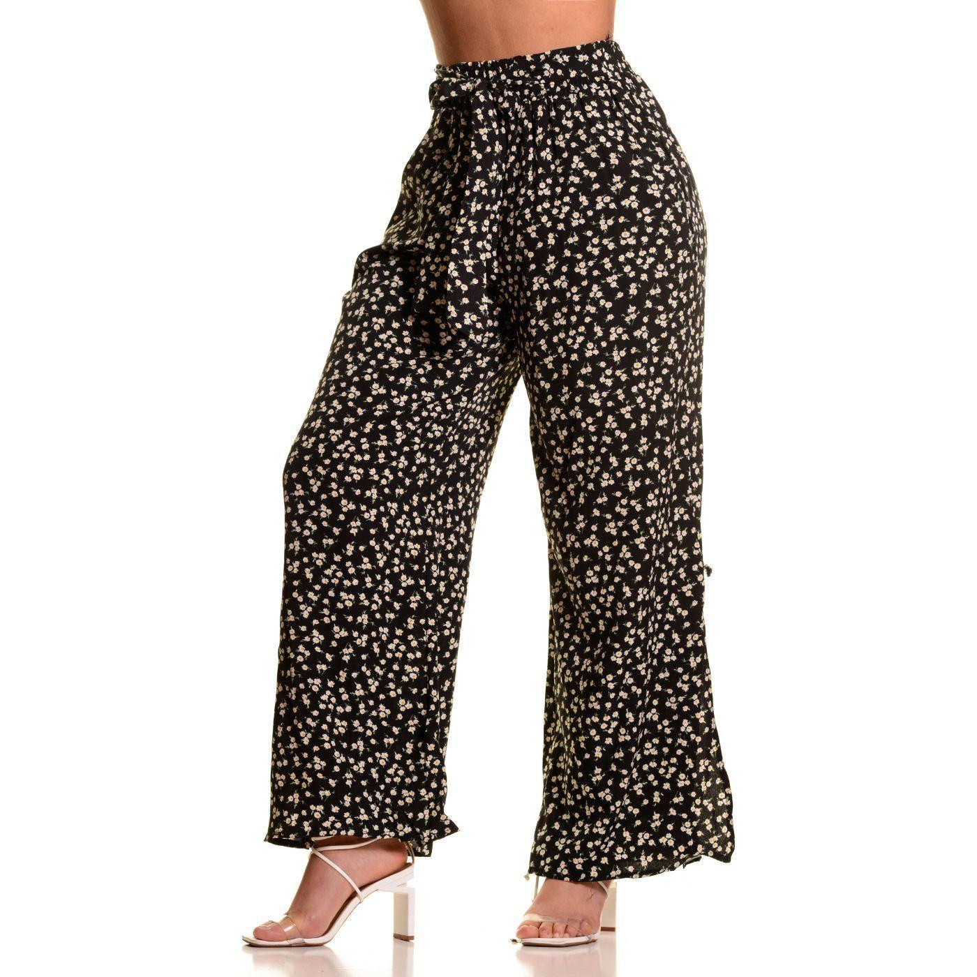 Pantalón Palazzo Mujer Cintura Elasticada Casual Eventos Flores 091-0