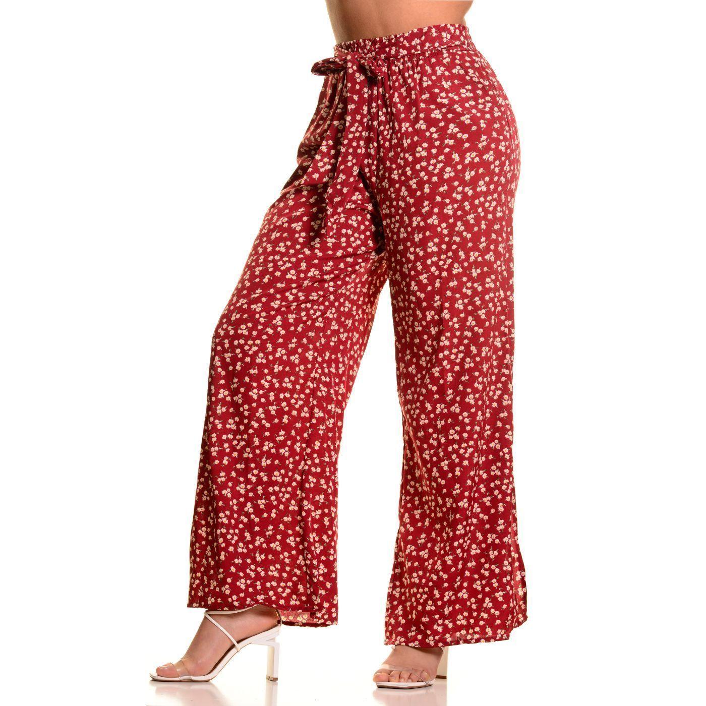 Pantalón Palazzo Mujer Cintura Elasticada Casual Eventos Flores 091-0