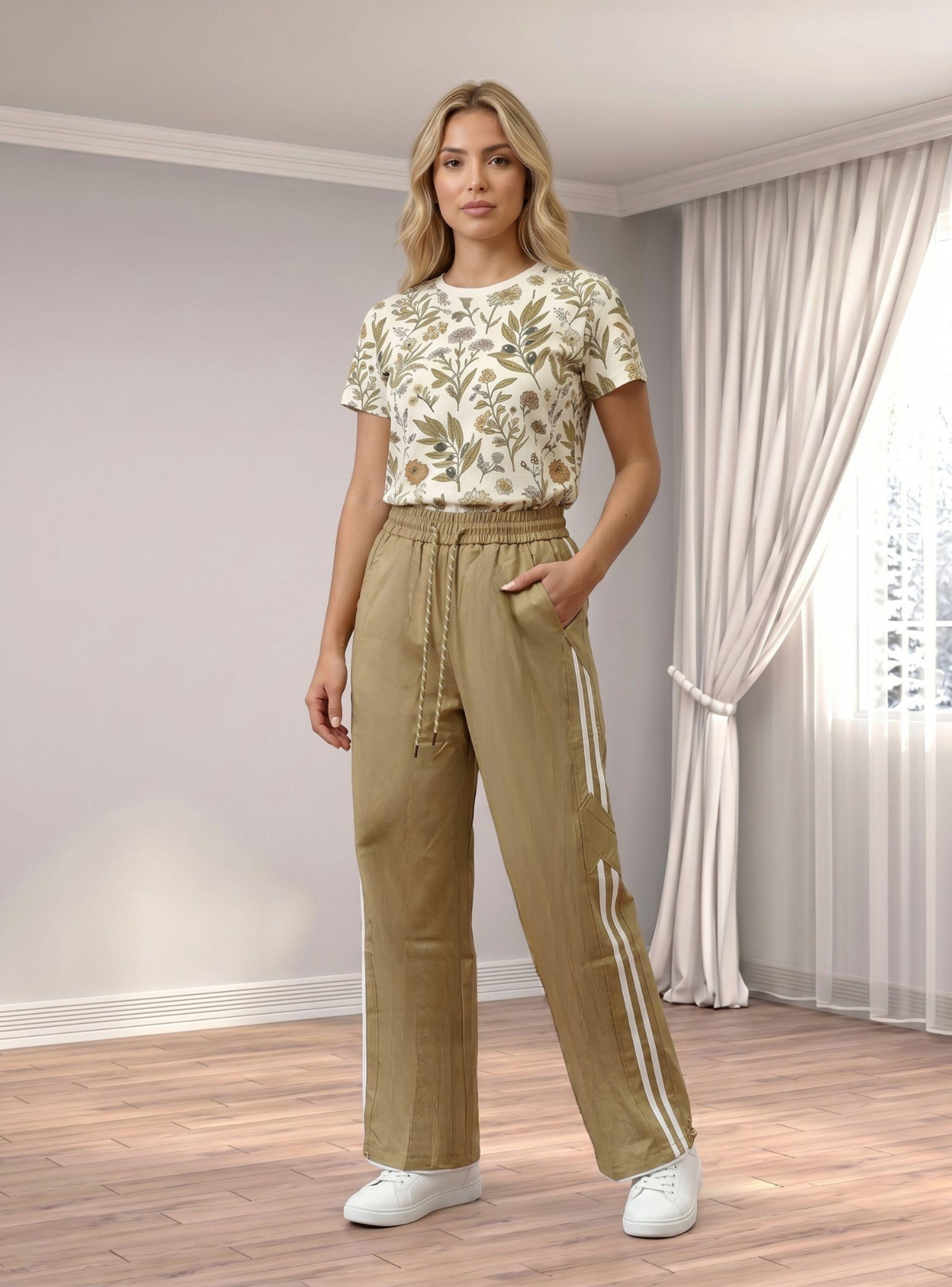 Pantalón Buzo Mujer Recto Puño Ajustable Colores Líneas 3698-0
