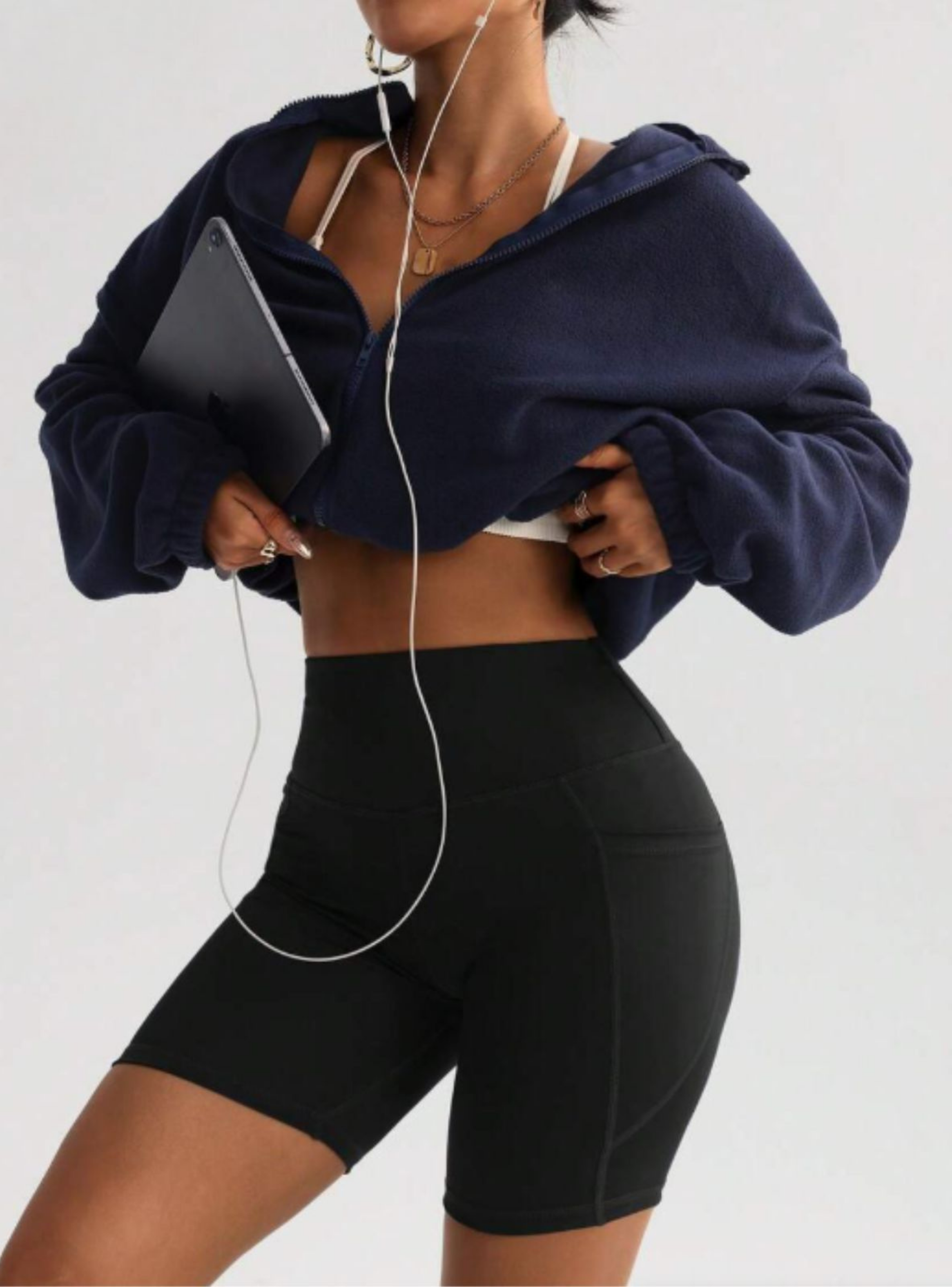 Calza Corta Deportiva Tiro Extra Alto Gym Bolsillo Lycra Colores 7035-2