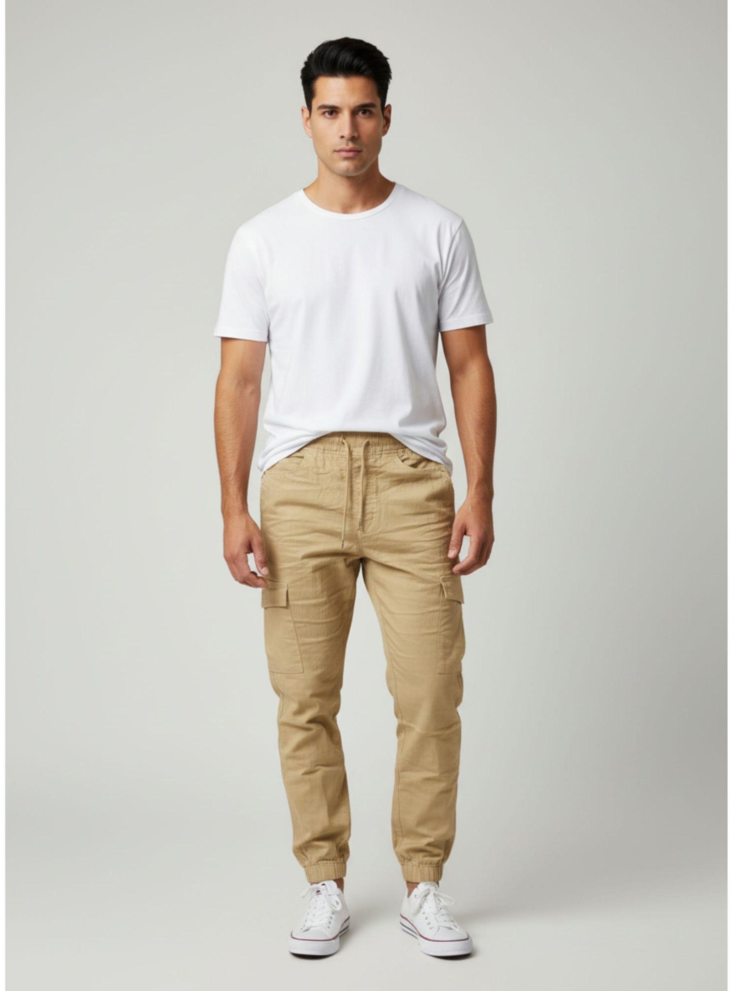Pantalon Hombre Juvenil Ajustable Elasticado Con Puño Bolsillos Cargo A501-0