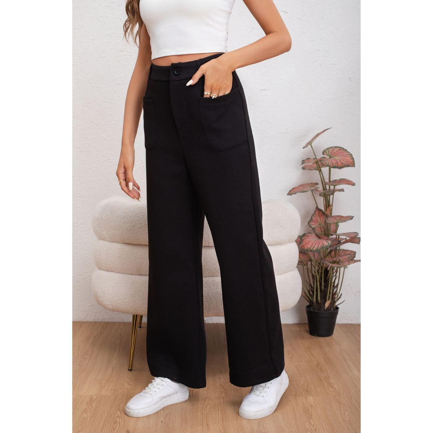 Pantalón Casual Mujer Bolsillo Otoño Invierno Ancho 0126-2