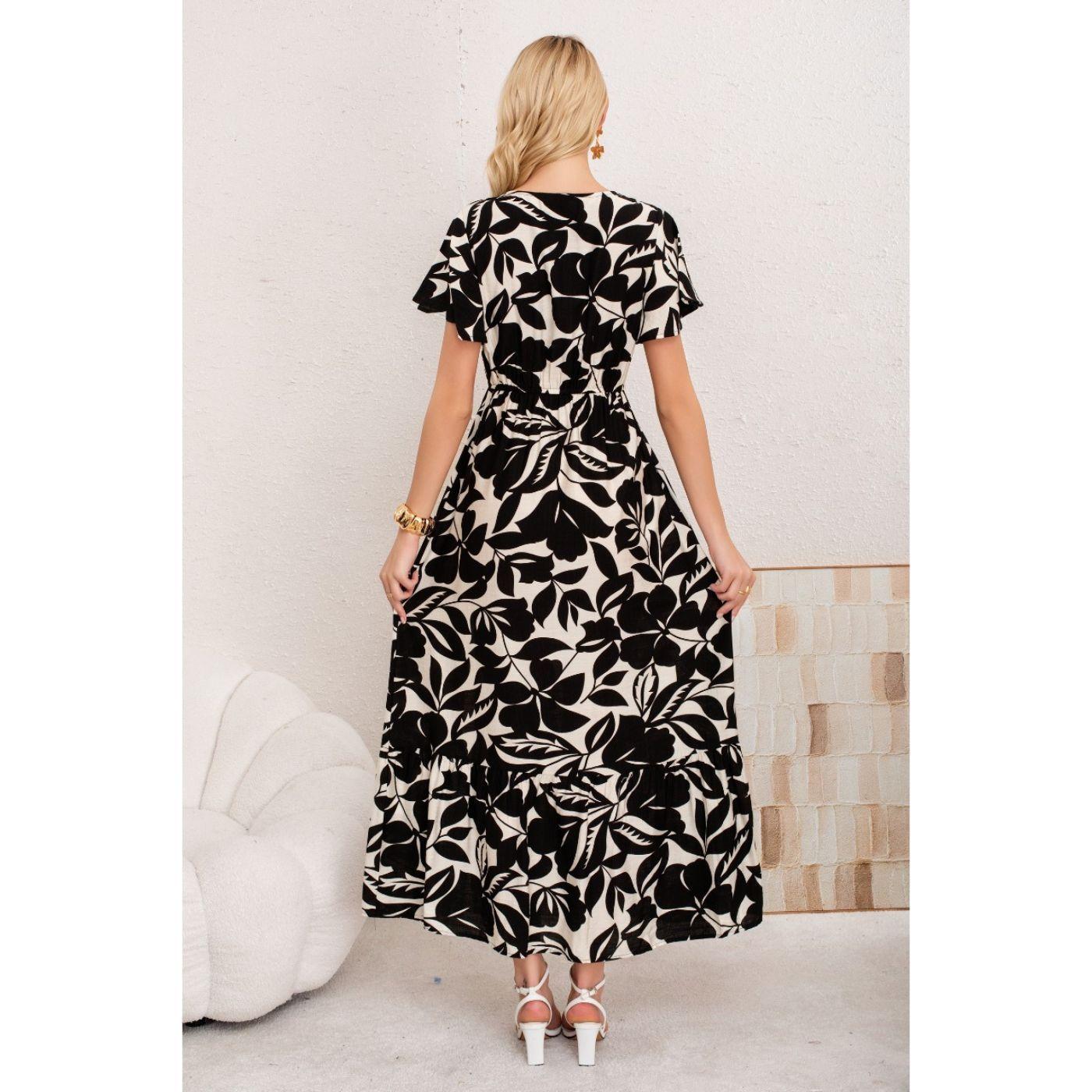 Maxi Vestido Largo Mujer Cruzado Manga Corta Estampado 3368-2