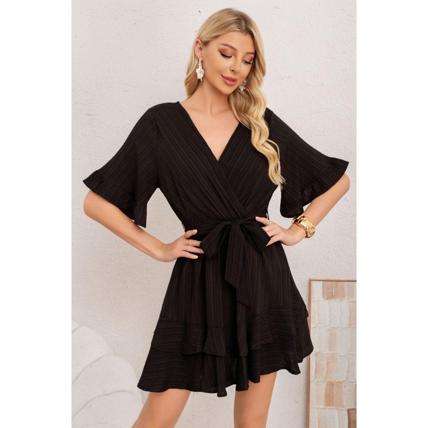 Vestido Corto Mujer Manga Corta Escalonado Casual Eventos 3369-1