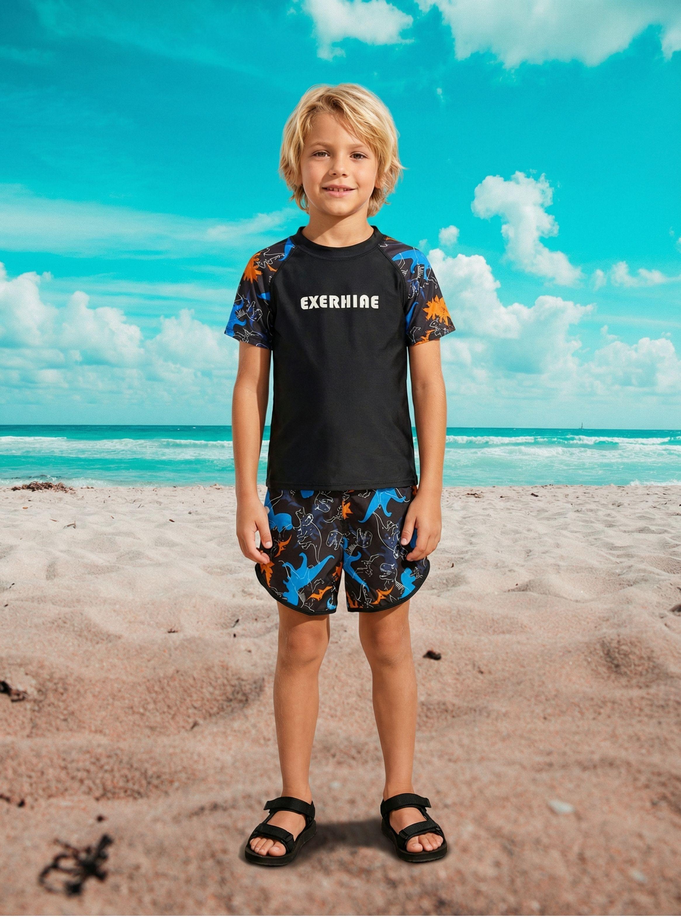 Conjunto De Baño Niños Short Polera Y Gorro Secado Rápido 8003-2