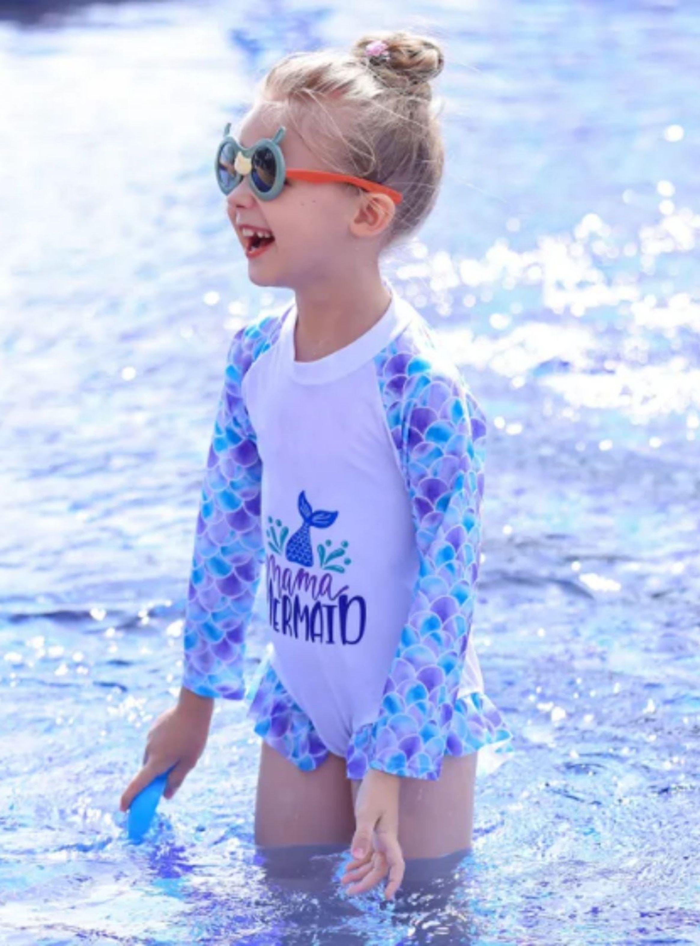 Traje De Baño Niñas Manga Larga Y Gorro Mermaids 0040-0