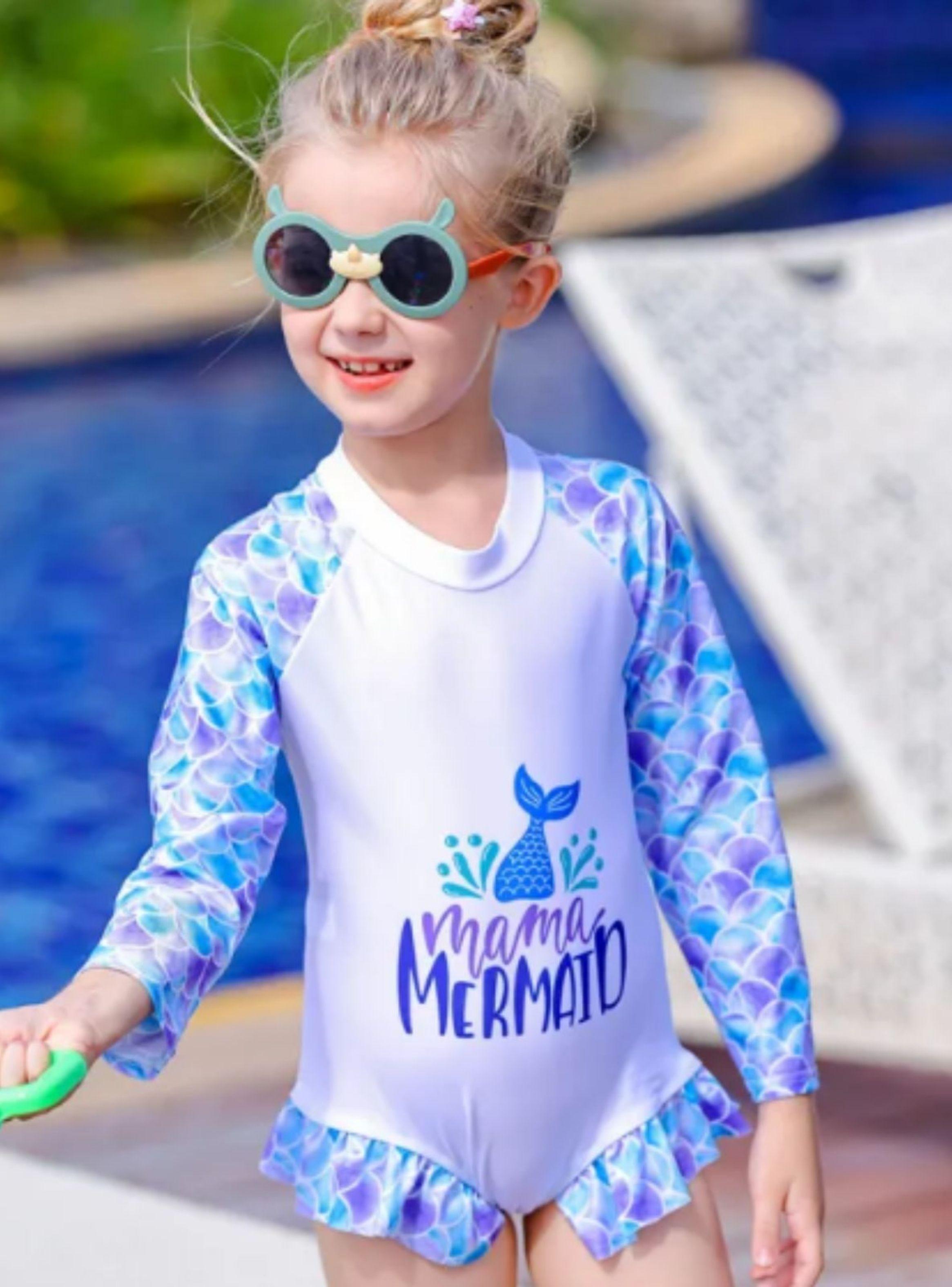 Traje De Baño Niñas Manga Larga Y Gorro Mermaids 0040-1