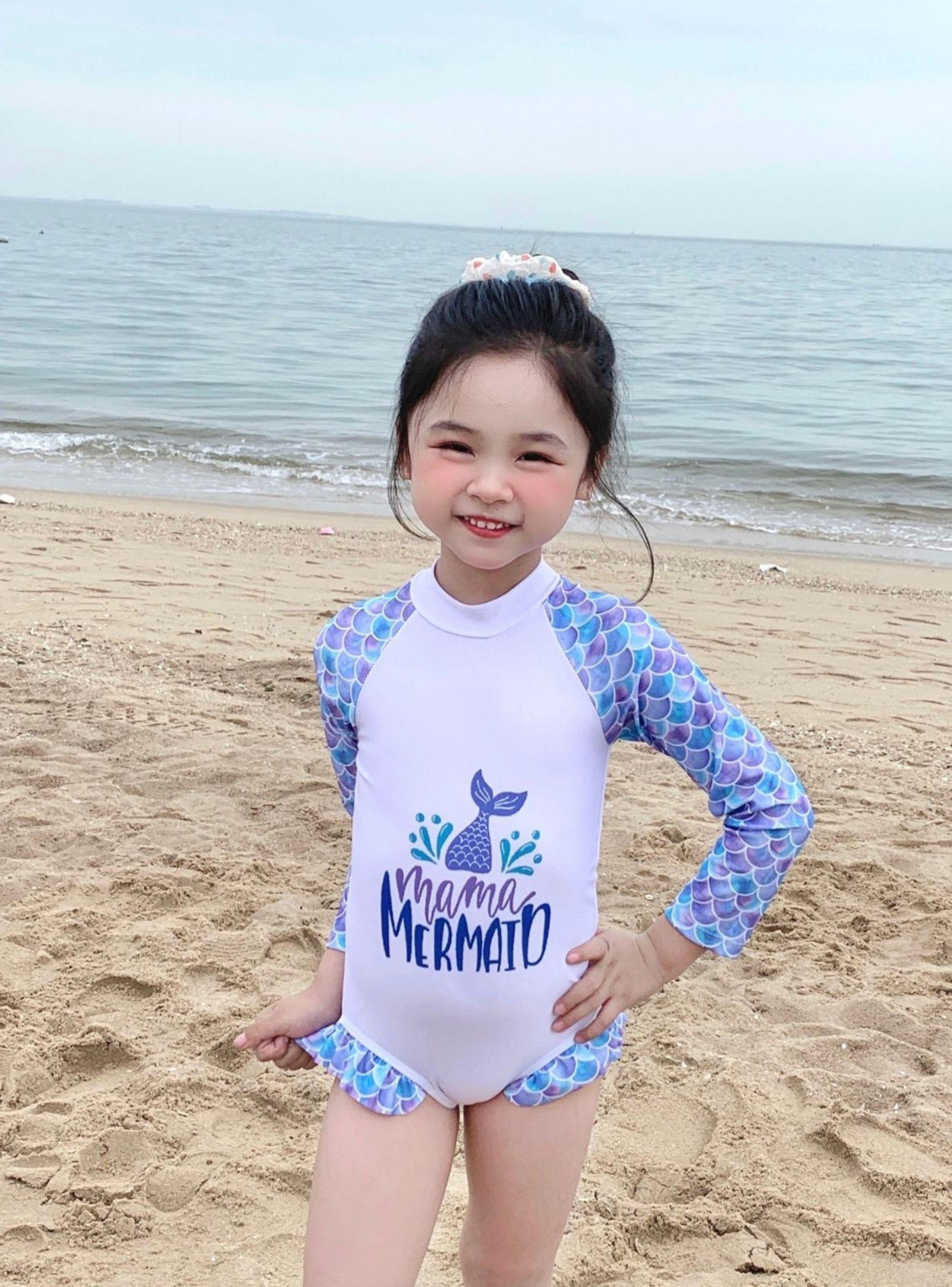 Traje De Baño Niñas Manga Larga Y Gorro Mermaids 0040-2