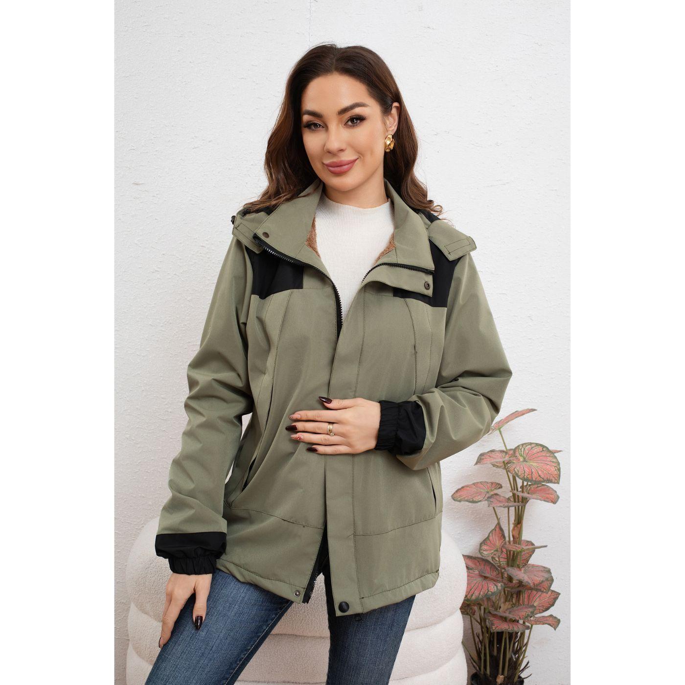 Chaqueta Mujer Cortaviento Impermeable Forro Interior Piel Capucha 007-0