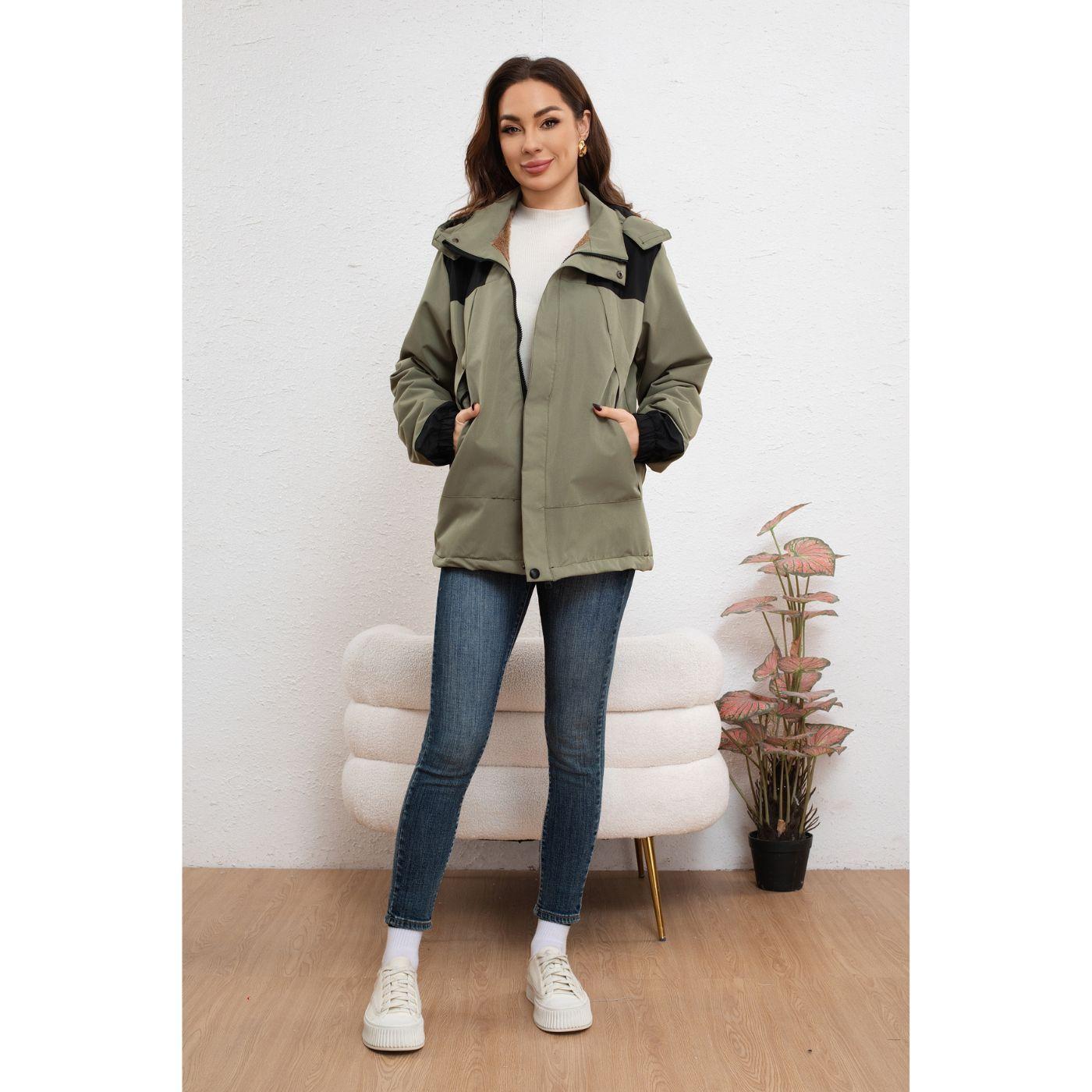 Chaqueta Mujer Cortaviento Impermeable Forro Interior Piel Capucha 007-2