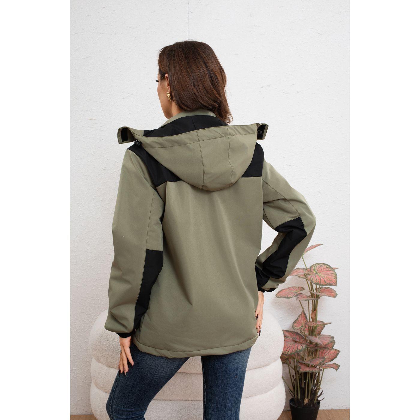 Chaqueta Mujer Cortaviento Impermeable Forro Interior Piel Capucha 007-3