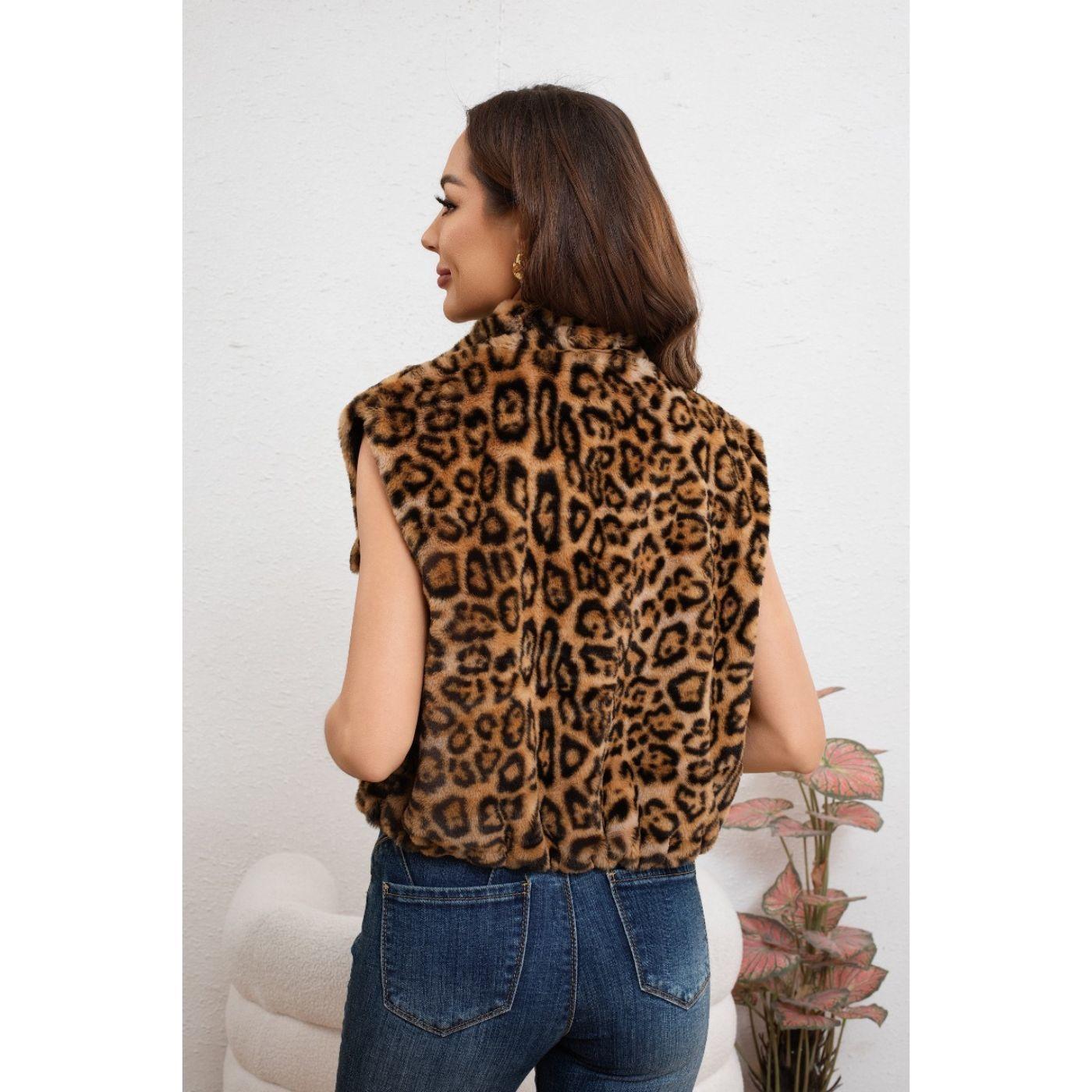 Chaqueta Corta Mujer Sin Mangas Peluda Animal Print 6097-3