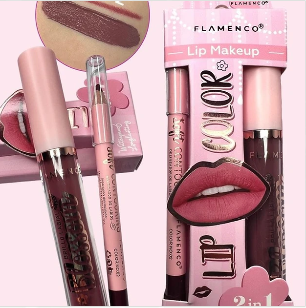 Labial Liquido Matte Más Delineador De Labios 2 En 1 MB1230 Pack 02-3