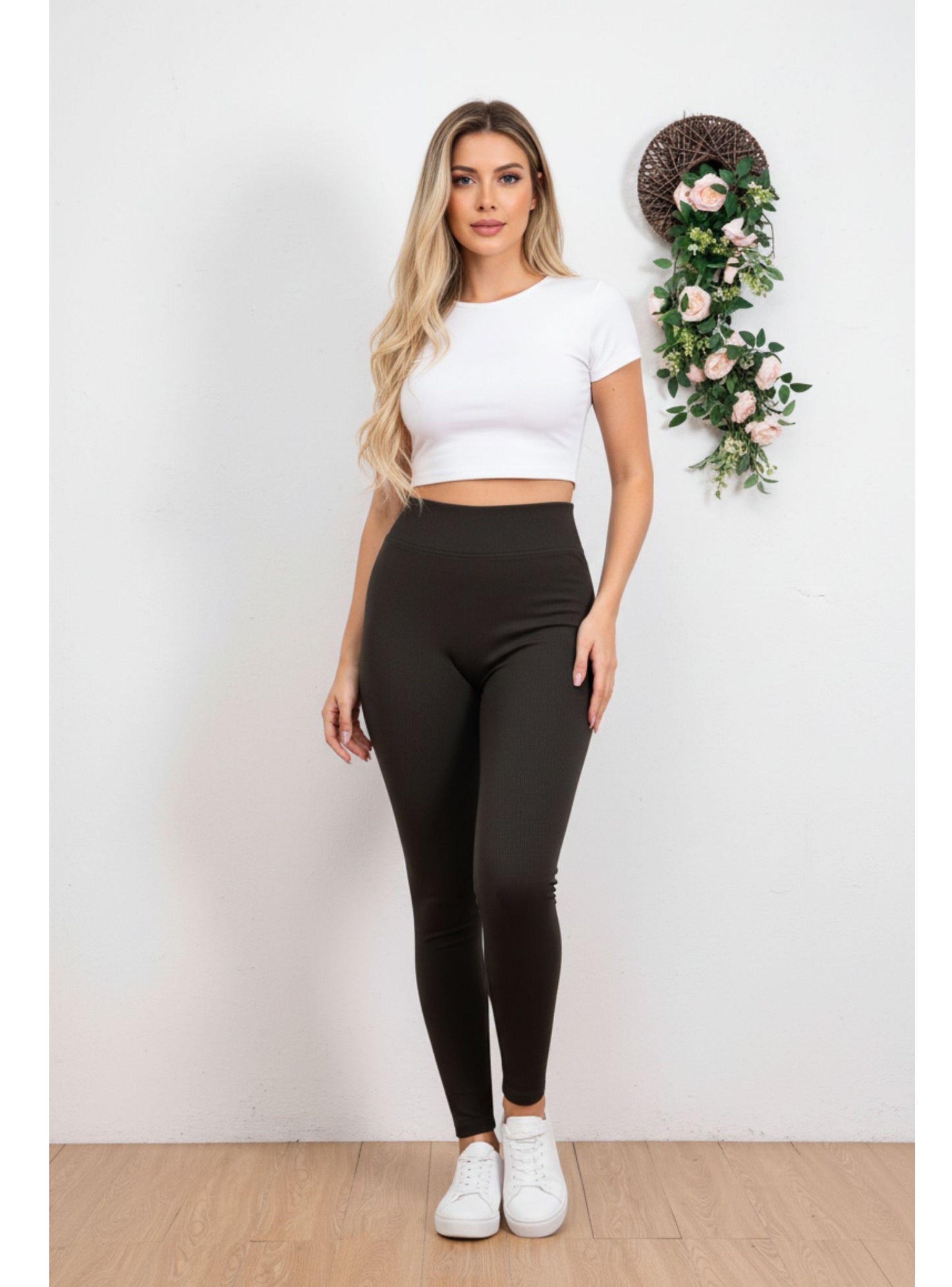 Calza Acanalada Mujer Invierno Frizada Tiro Alto 8018-0