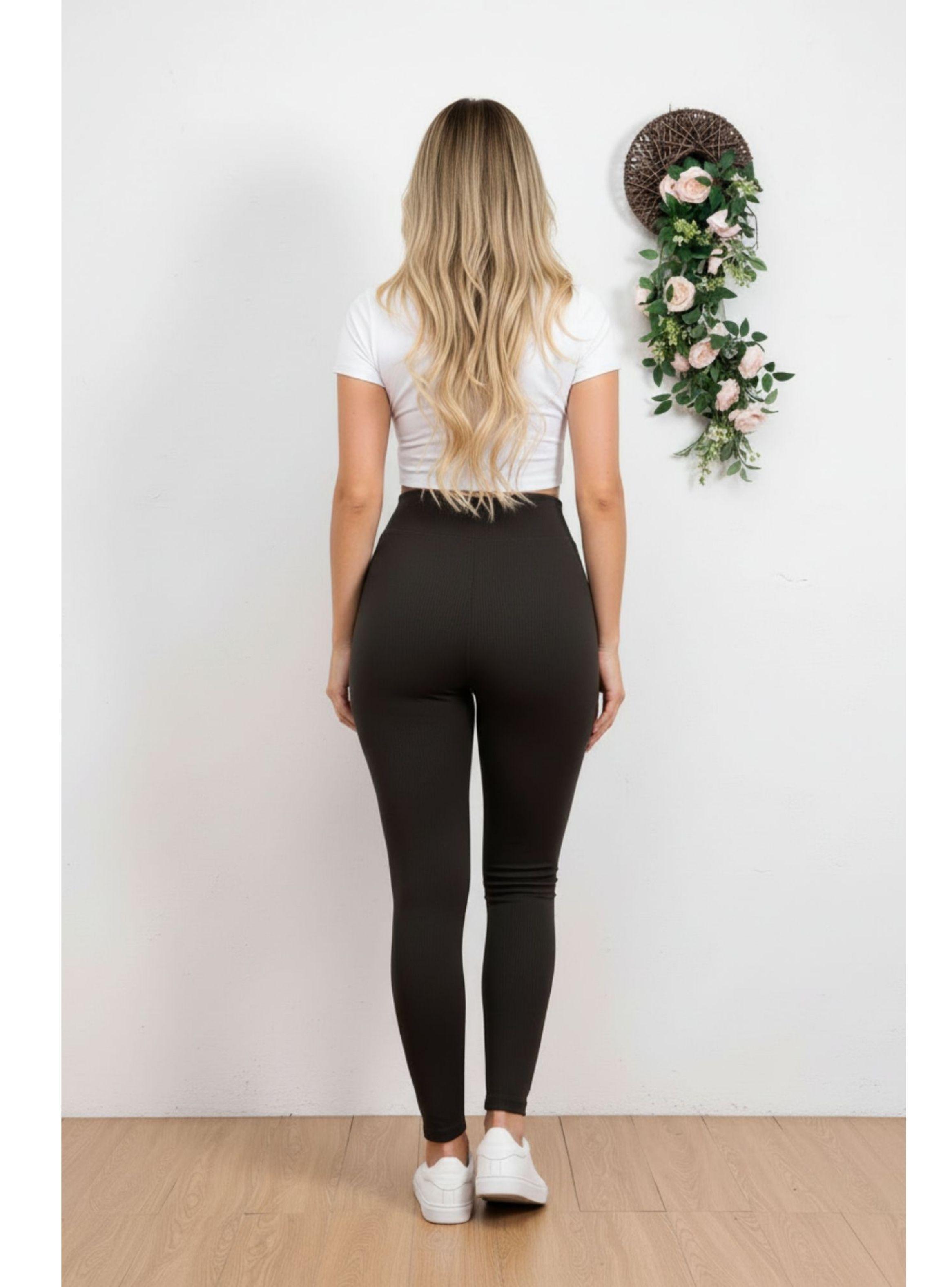 Calza Acanalada Mujer Invierno Frizada Tiro Alto 8018-1