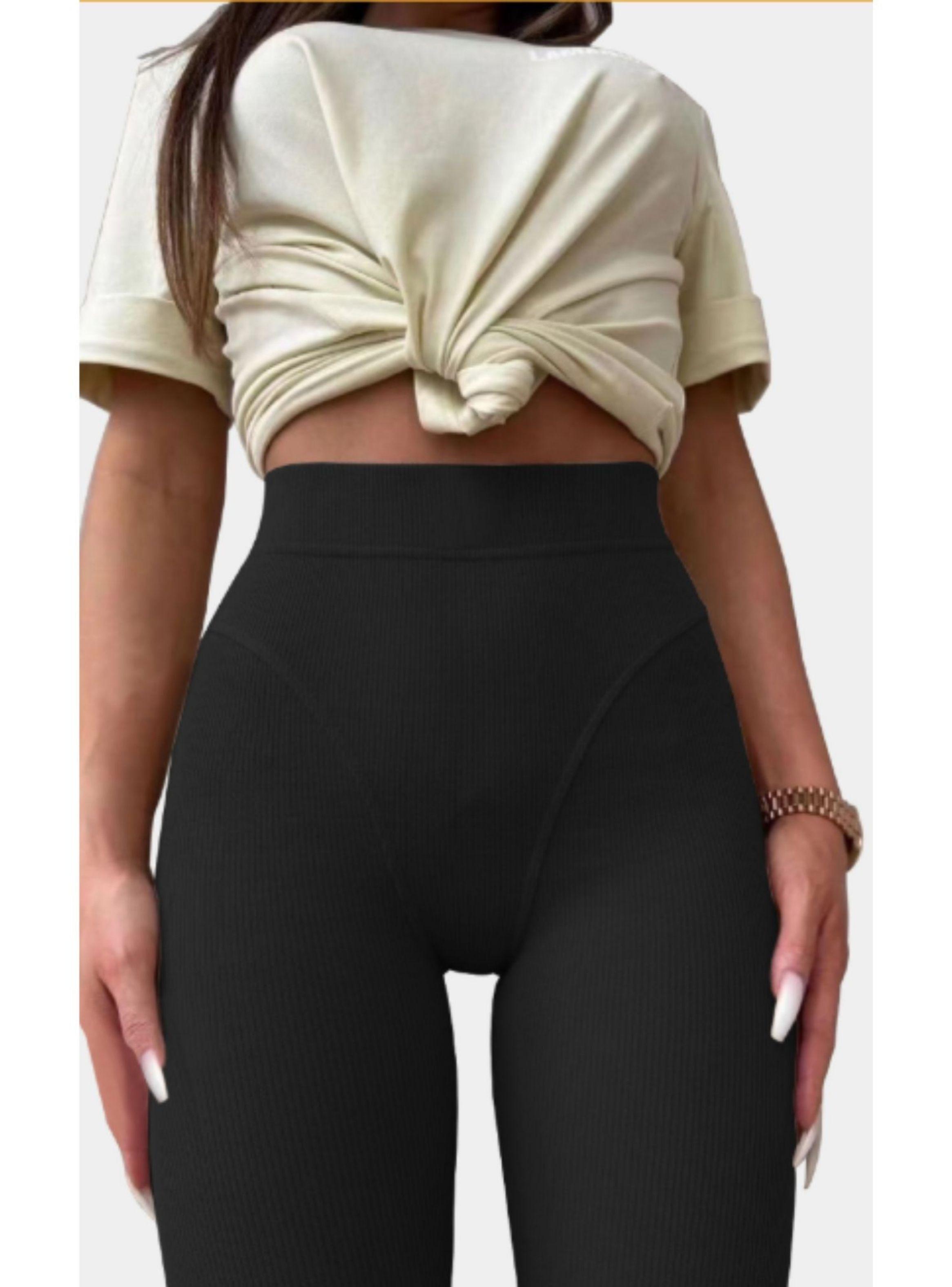 Calza Acanalada Mujer Invierno Frizada Tiro Alto 8018-2