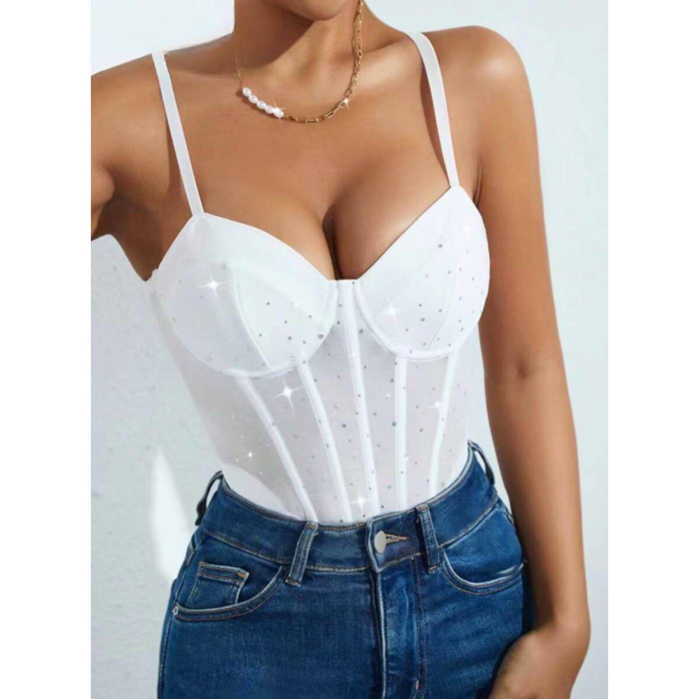 Body Mujer Tirantes Tipo Corsét Sujetador Sexy Brillos Moda 9008-1