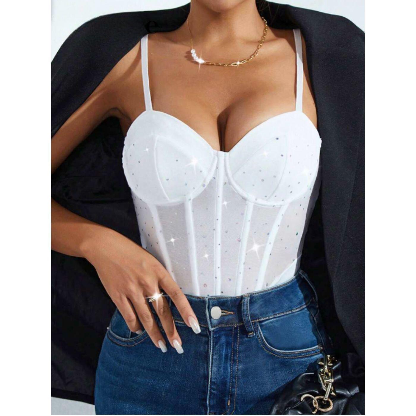 Body Mujer Tirantes Tipo Corsét Sujetador Sexy Brillos Moda 9008-2