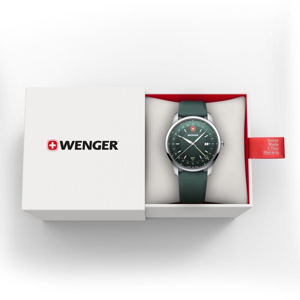 Reloj City GMT 42 correa caucho verde Wenger-2
