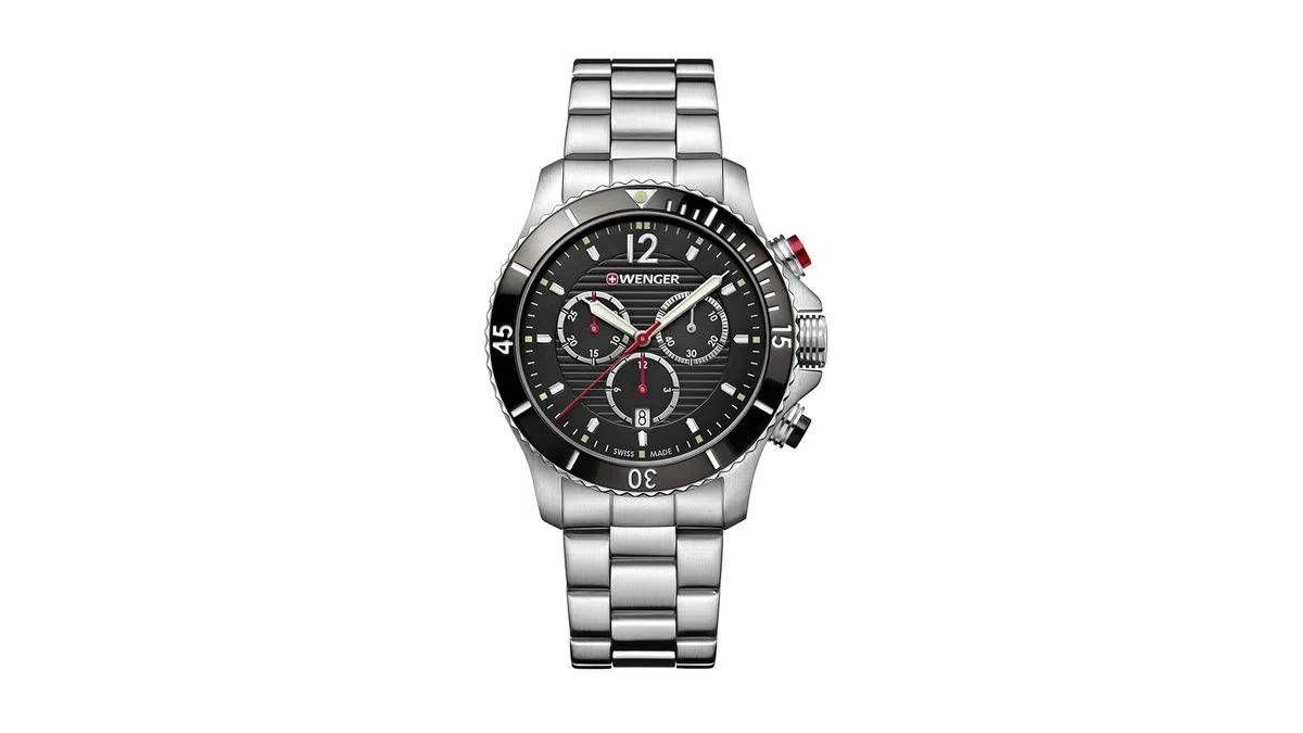 Reloj Seaforce Chrono correa de acero inoxidable dial color negro Wenger-0