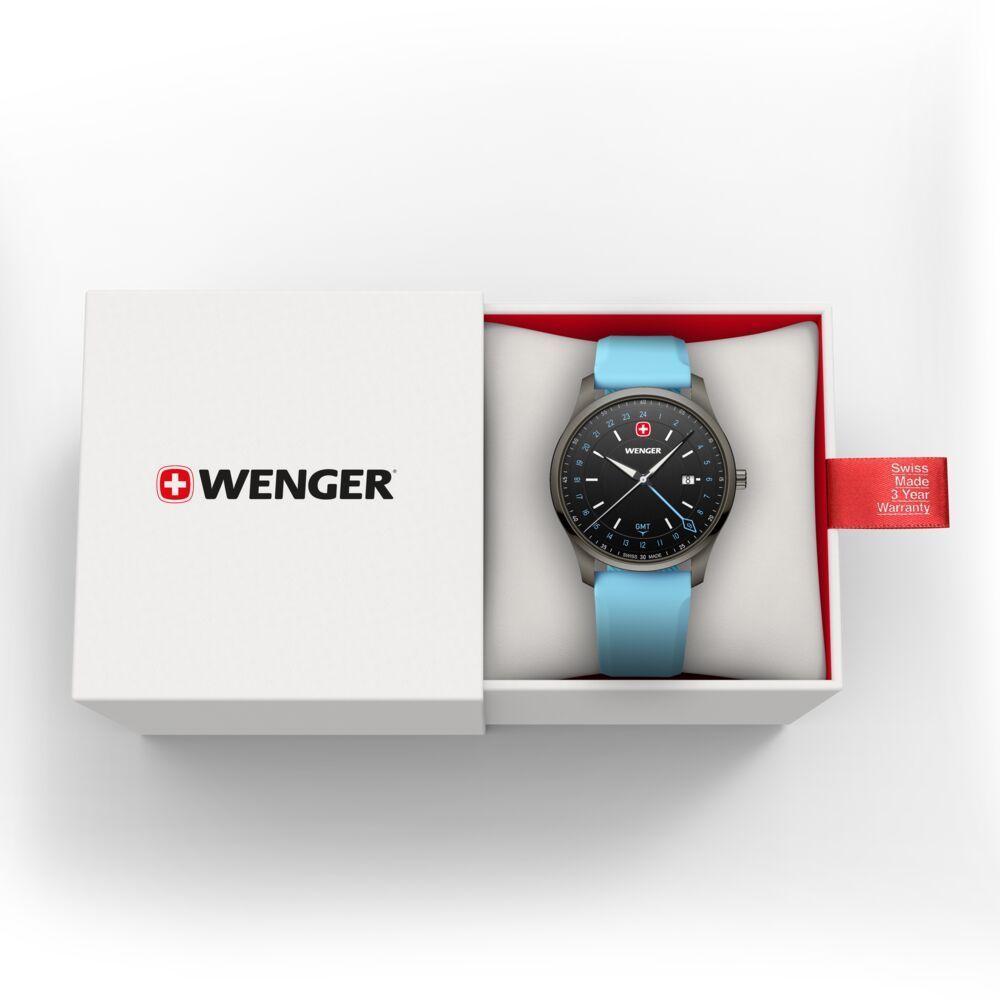 Reloj City GMT 42 correa caucho celeste Wenger-2