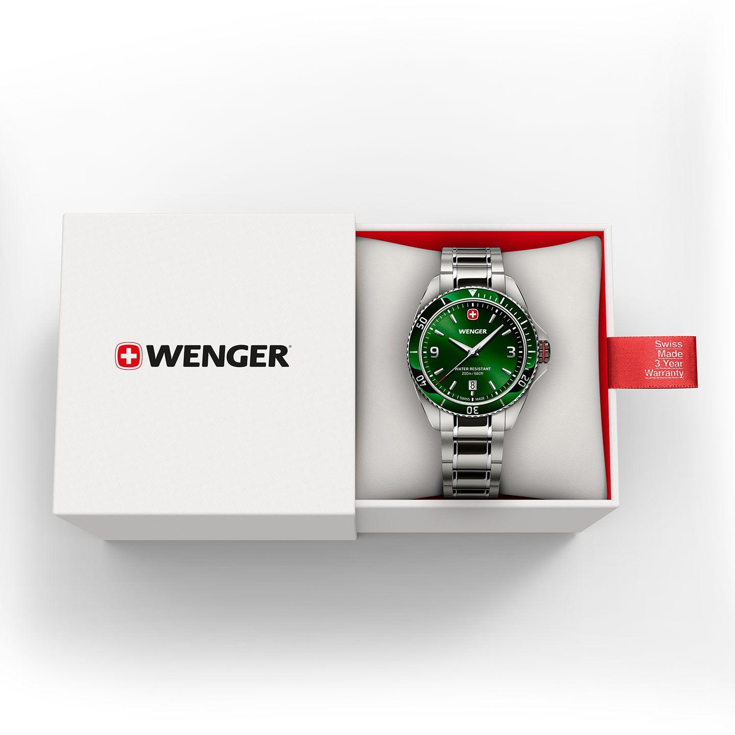 Reloj Executive verde correa de acero Wenger-3
