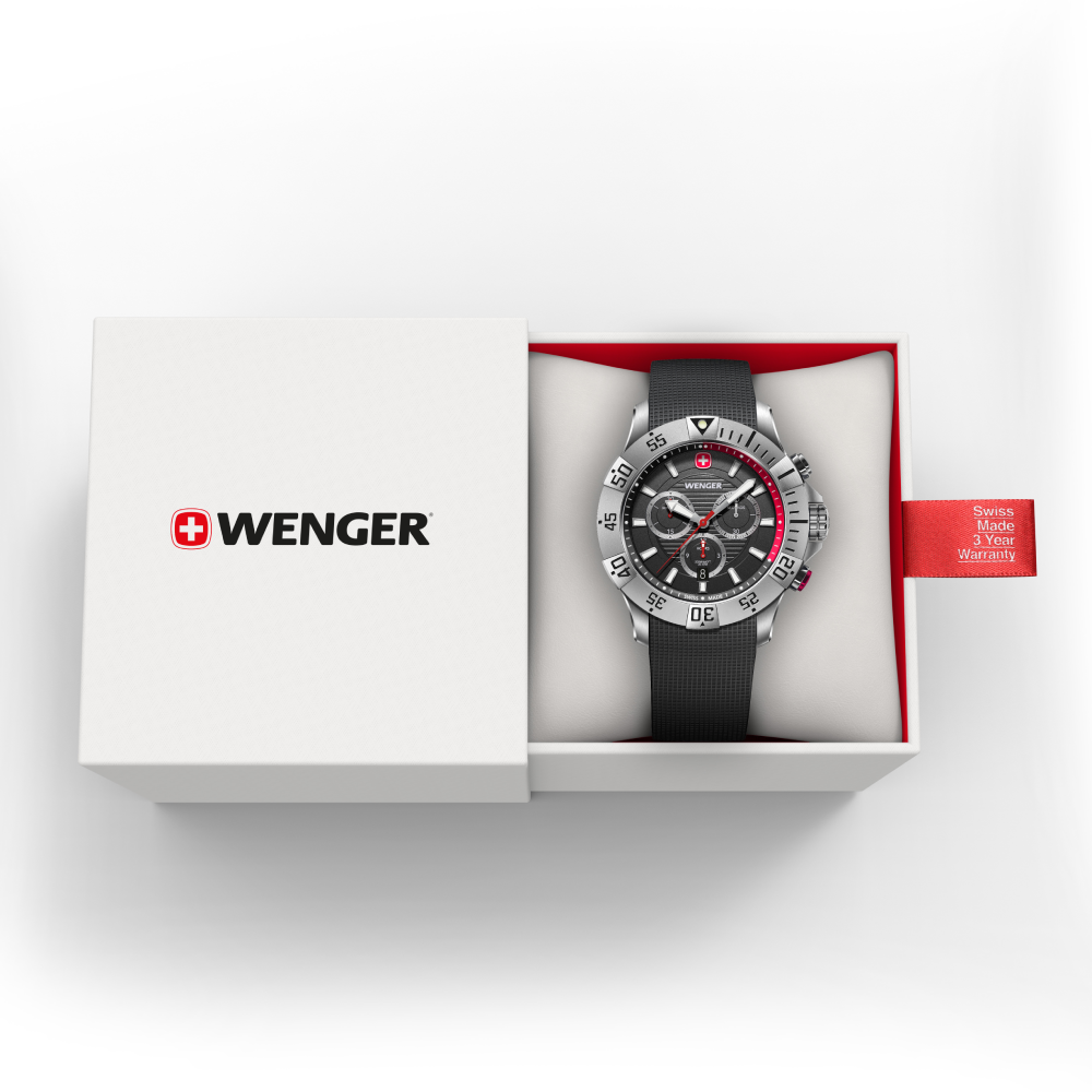 Reloj Seaforce Chrono correa silicon negro, dial negro 43 mm Wenger-2