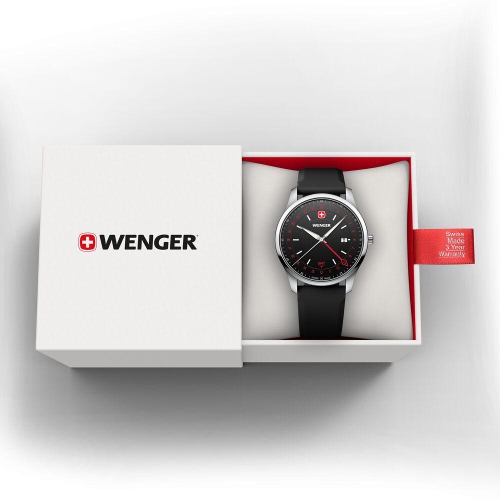 Reloj City GMT 42 correa caucho negro Wenger-2