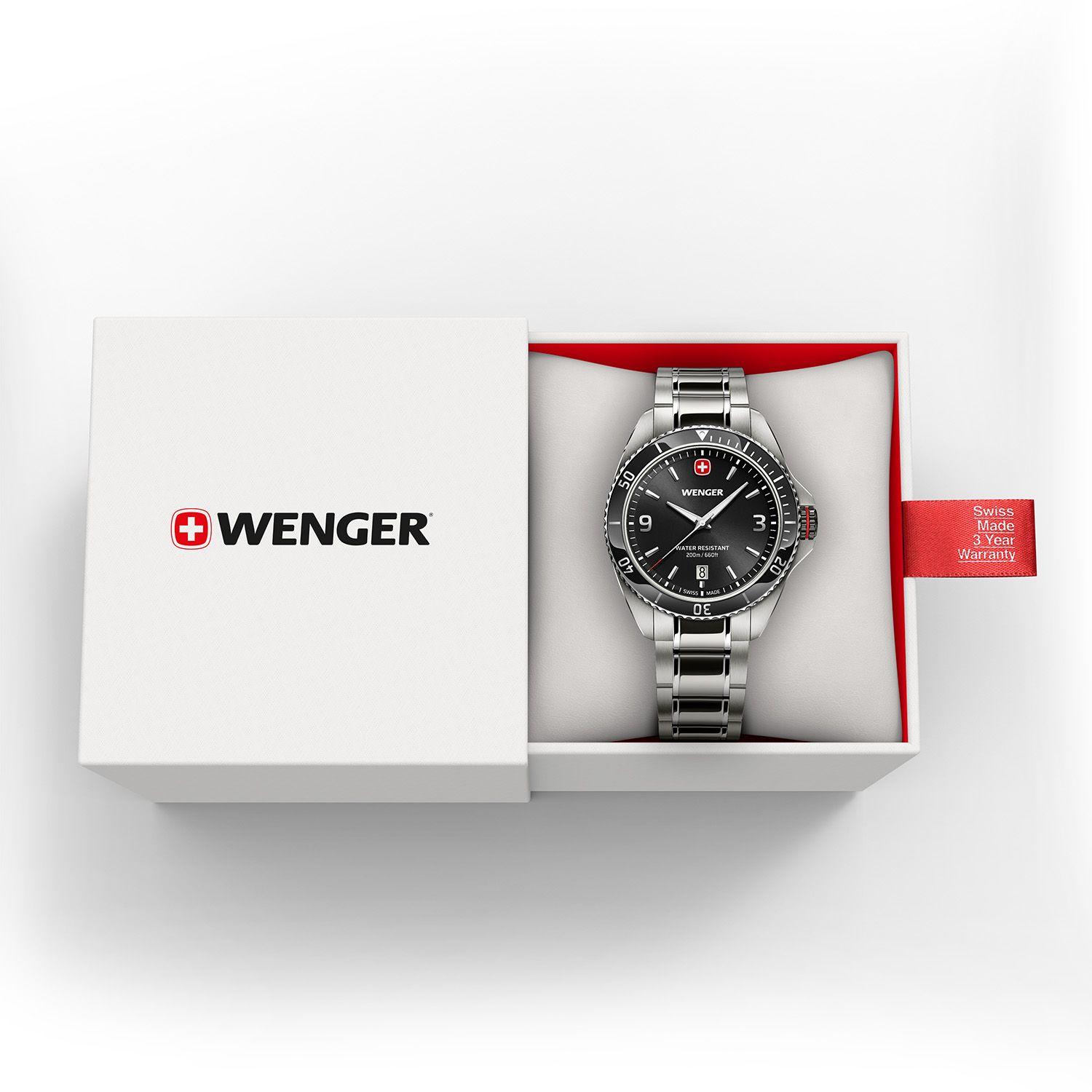 Reloj Executive negro correa de acero Wenger-3