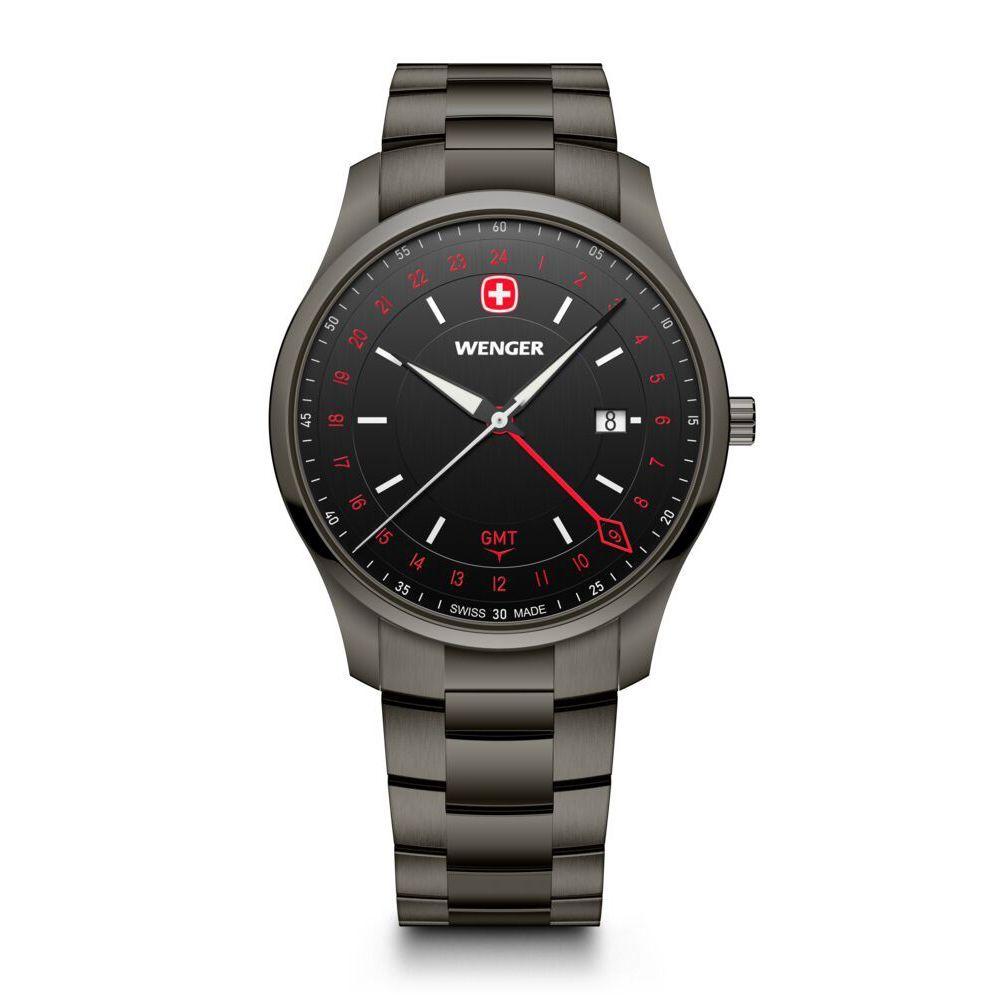 Reloj City GMT 42 correa acero negro Wenger-0