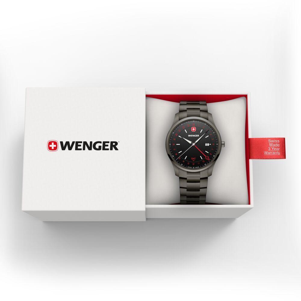 Reloj City GMT 42 correa acero negro Wenger-2