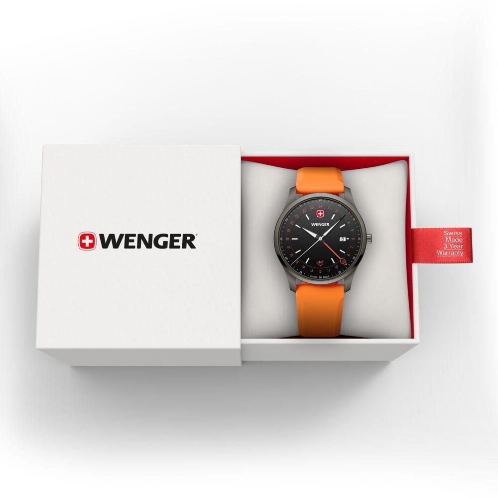 Reloj City GMT 42 correa caucho naranjo Wenger-2