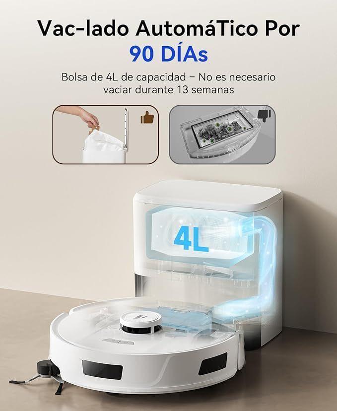 Marca Redkey D8 Robot Aspirador y Fregasuelos 200mins 20000Pa Aspirador Robot con Base 4L Auto Vaciado-3