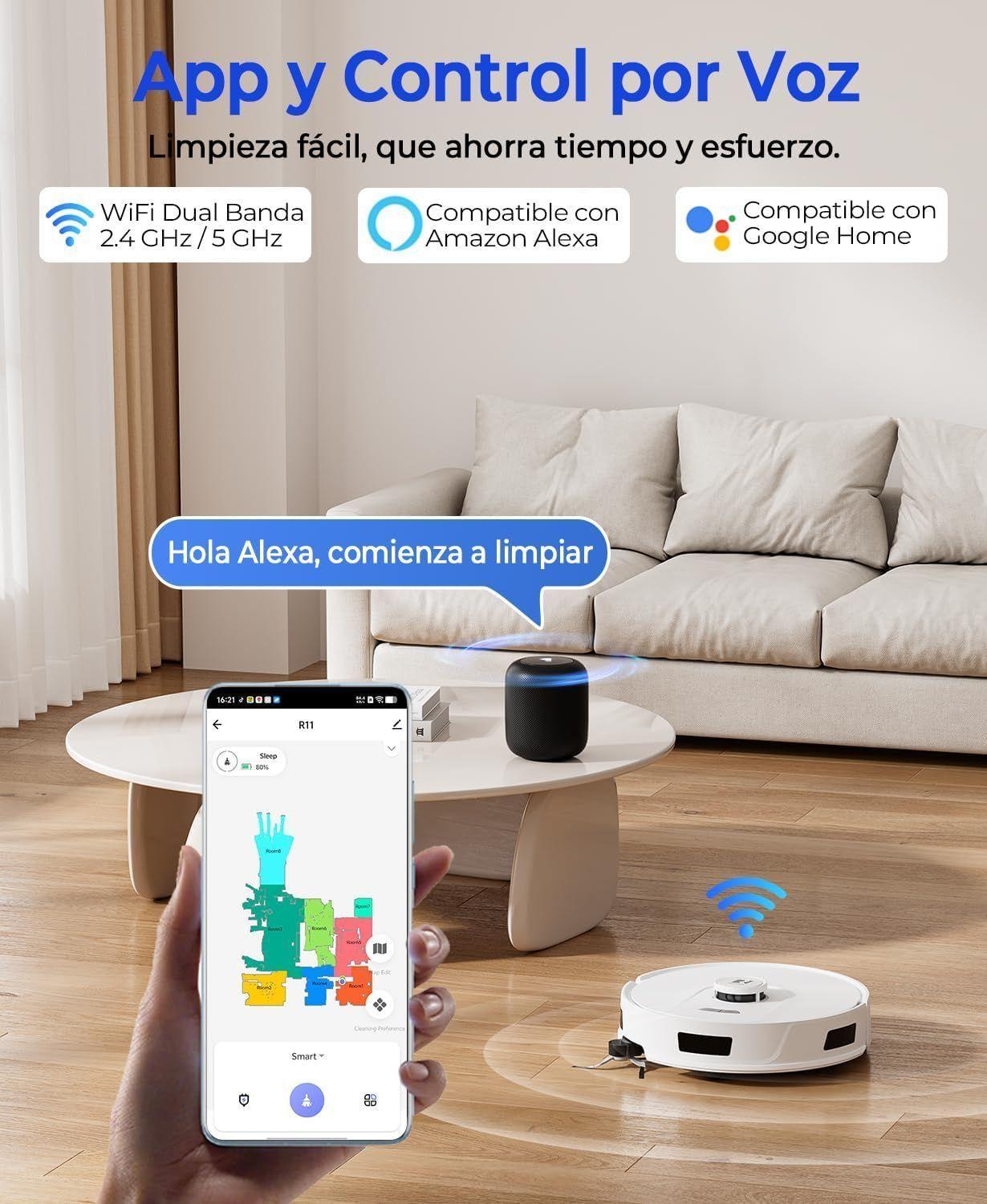 Redkey D8 Robot Aspirador y Fregasuelos 200mins 20000Pa Aspirador Robot con Base 4L Auto Vaciado-6