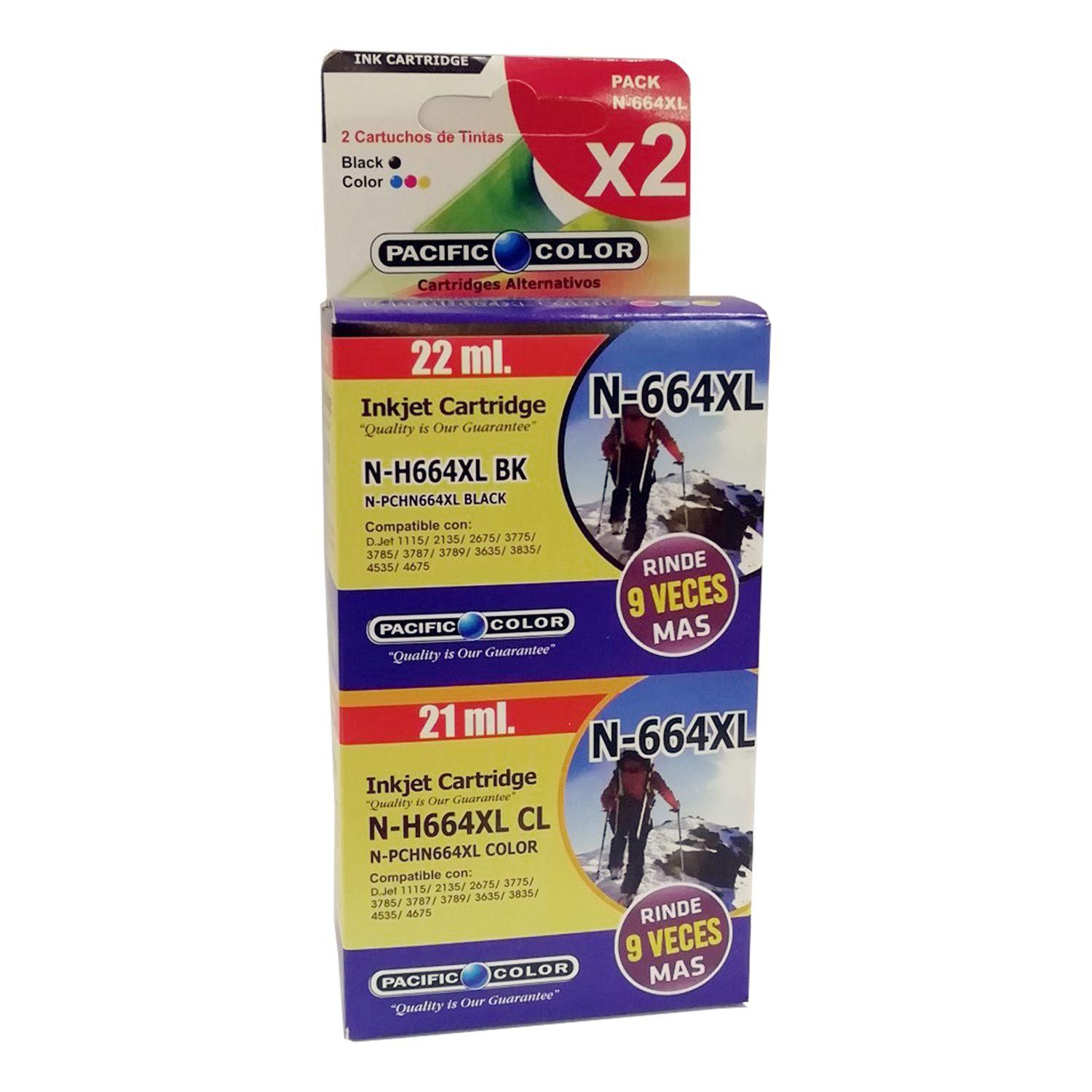 Cartucho de Tinta Pack N-H664xl Negro y Color Compatible HP-0